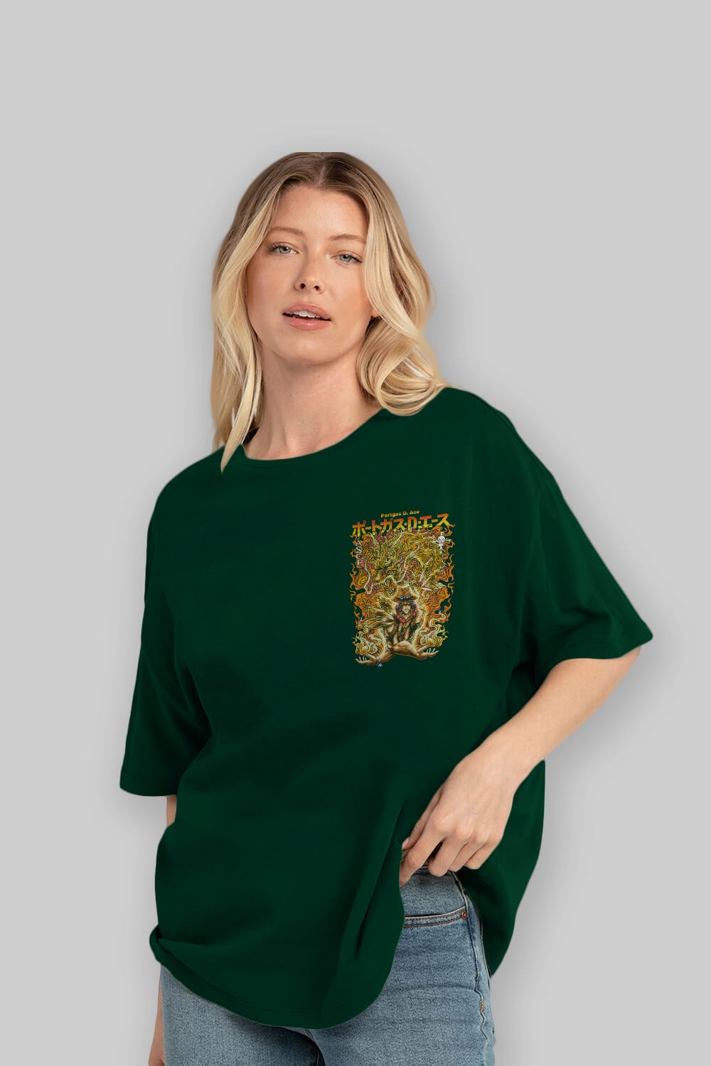 PORTGAS D. ACE Ön Sol Baskılı Oversize t-shirt Erkek Kadın Unisex %100 Pamuk Bisiklet Yaka tişort