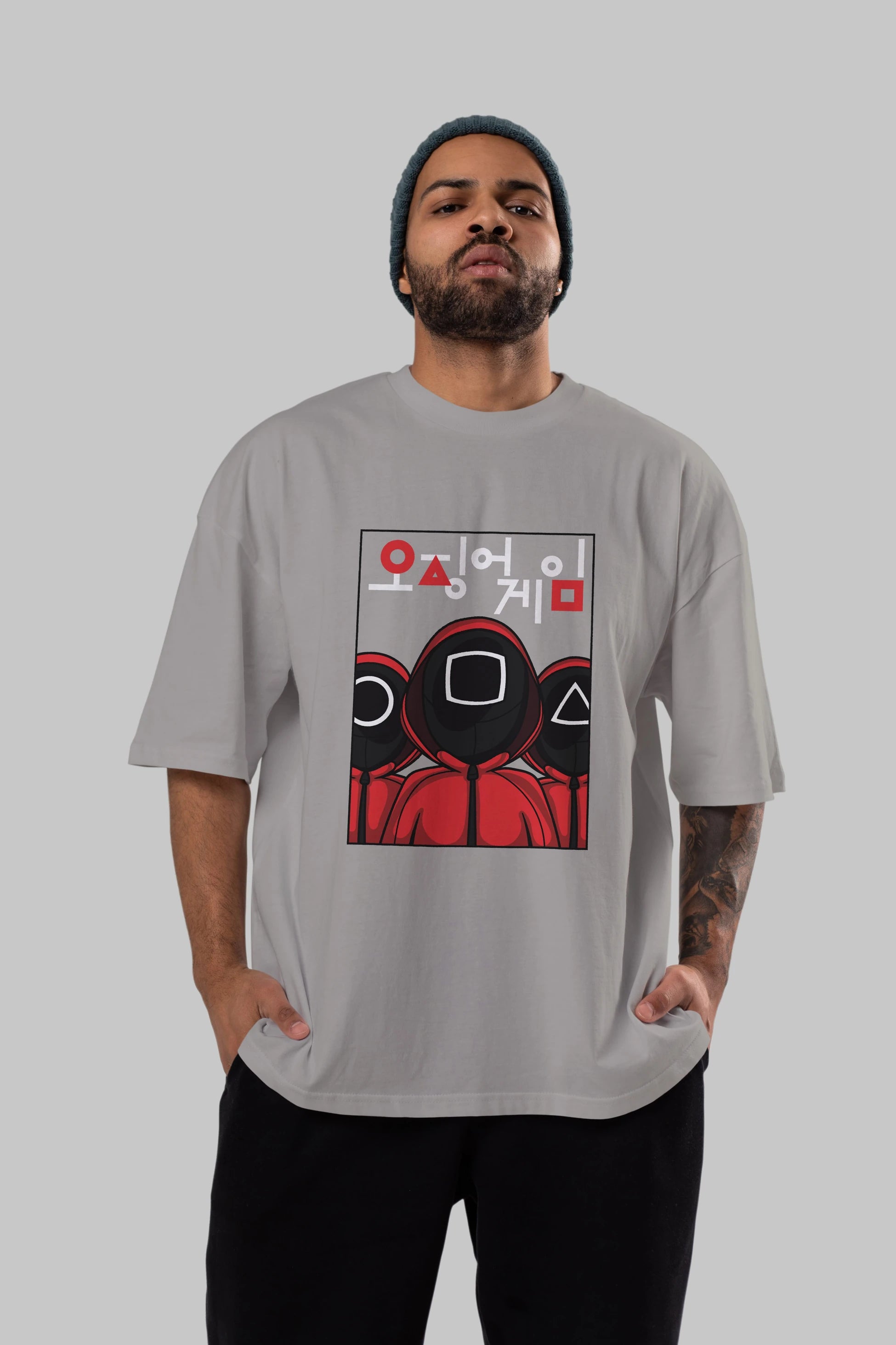 Squid Game (7) Ön Baskılı Oversize t-shirt Erkek Kadın Unisex %100 Pamuk Bisiklet Yaka tişort