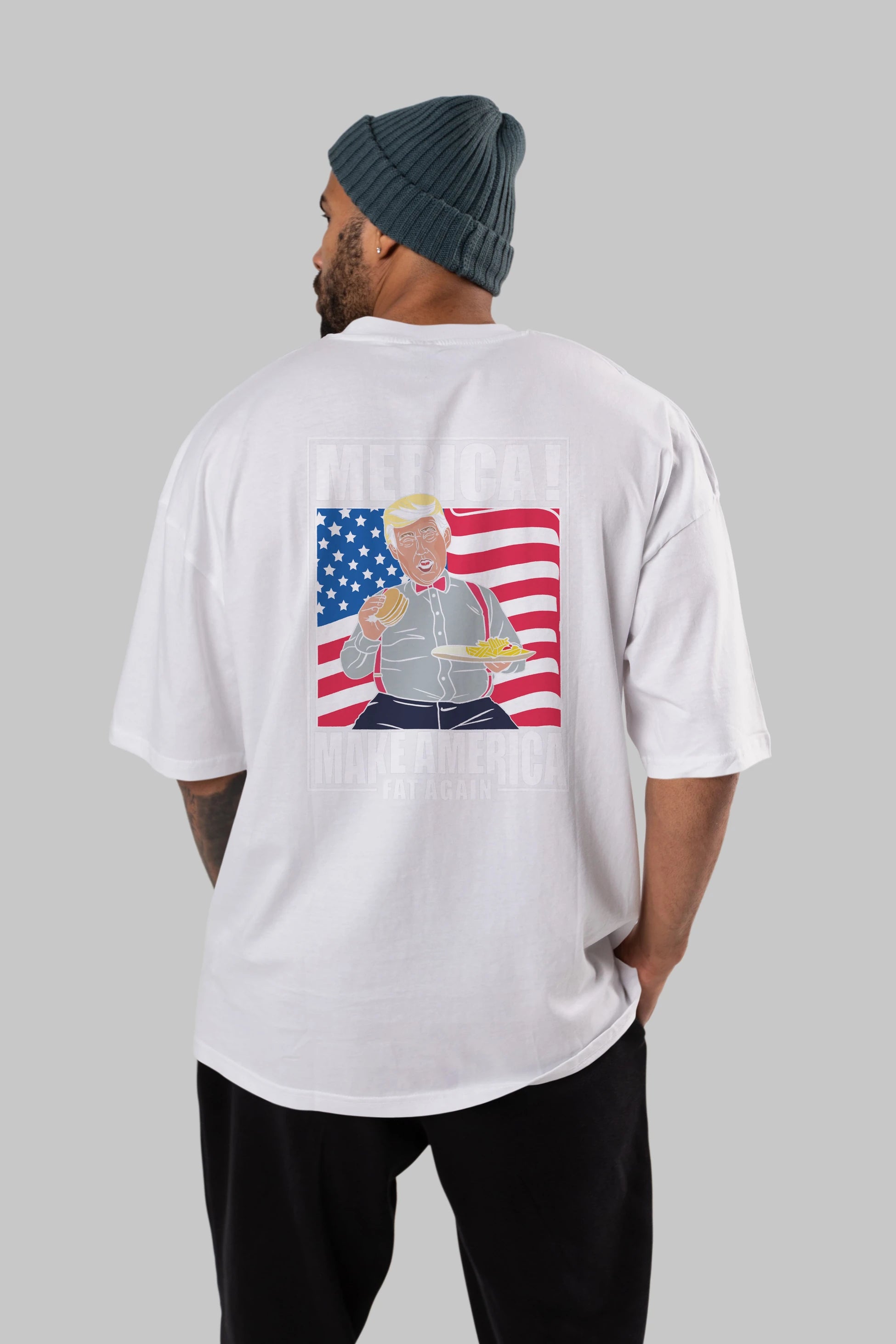 Trump Burger Arka Baskılı Oversize t-shirt Erkek Kadın Unisex %100 Pamuk tişort