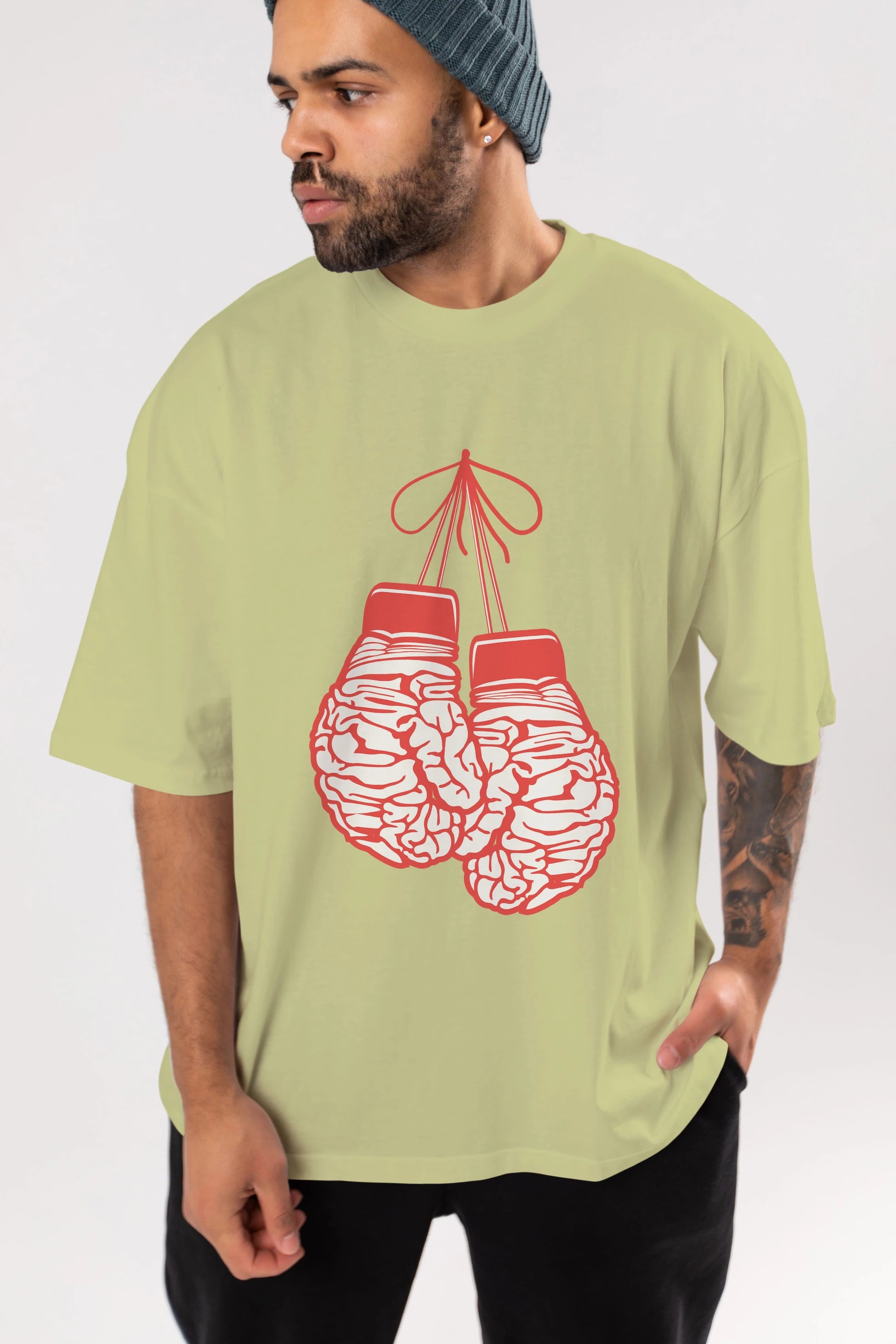 Brain Gloves Ön Baskılı Oversize t-shirt %100 pamuk Erkek Kadın Unisex