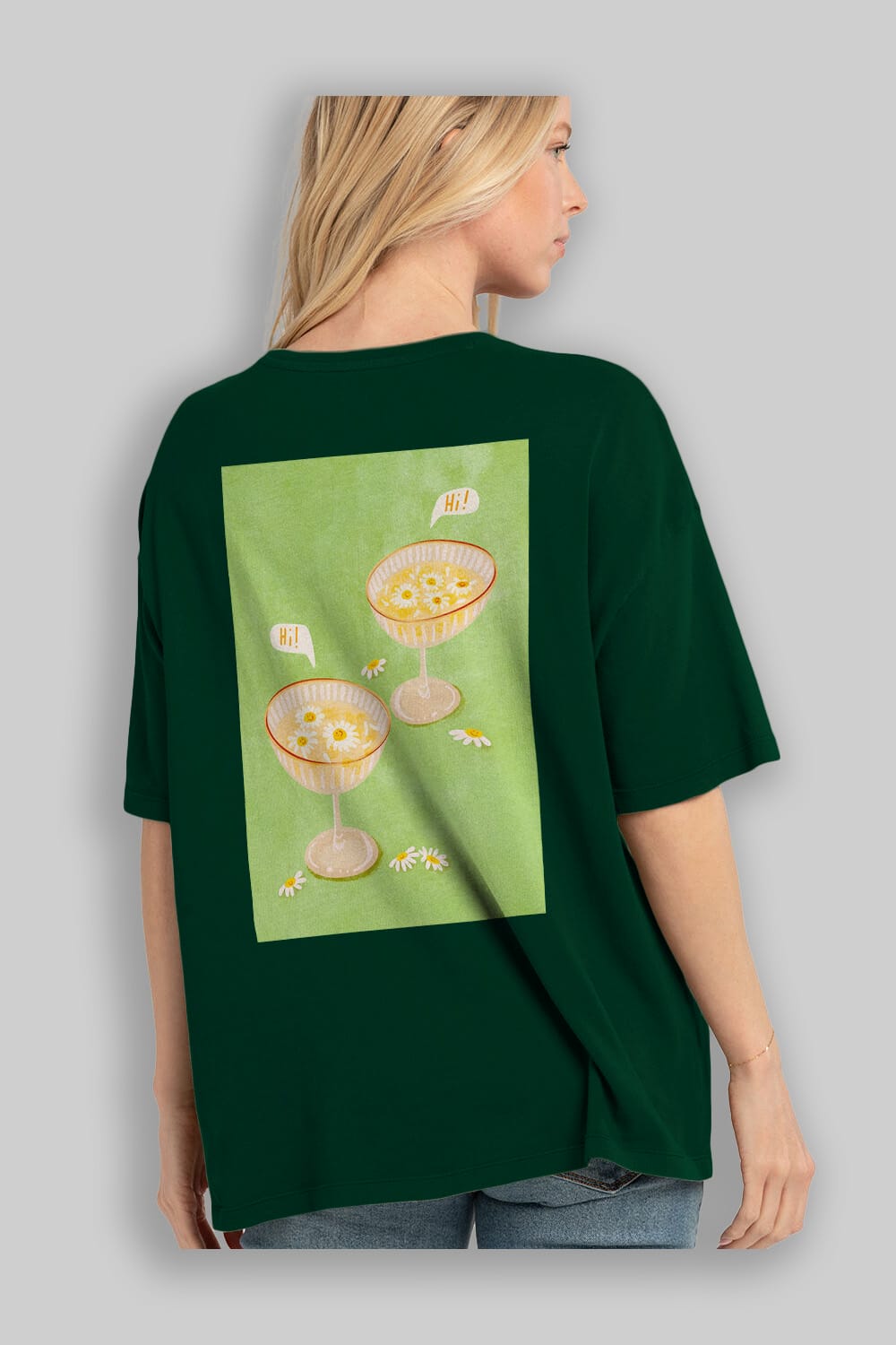 Hi Cheers Arka Baskılı Oversize t-shirt Erkek Kadın Unisex %100 Pamuk Bisiklet Yaka tişort