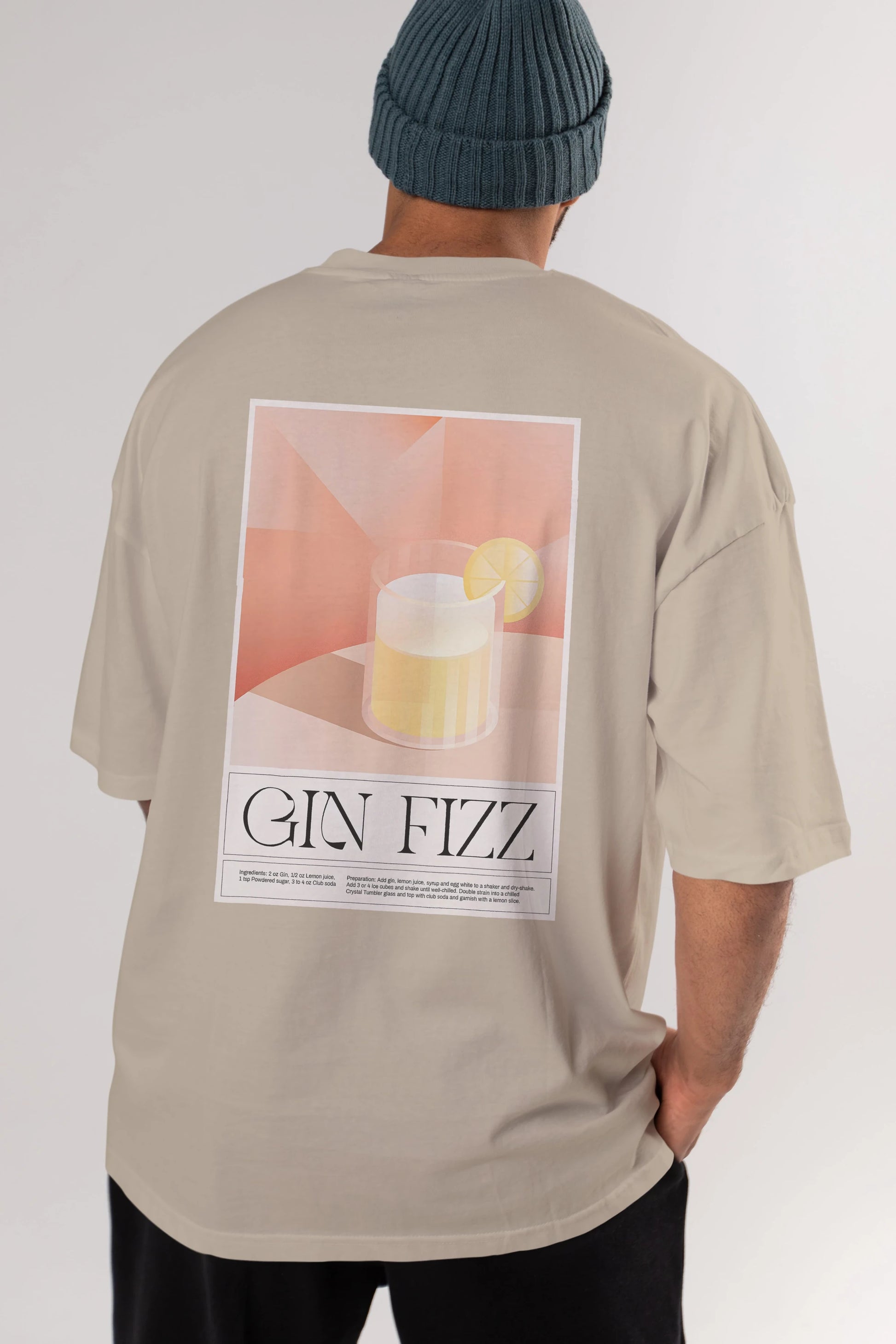 Gin Fizz Arka Baskılı Oversize t-shirt Erkek Kadın Unisex %100 Pamuk Bisiklet Yaka tişort