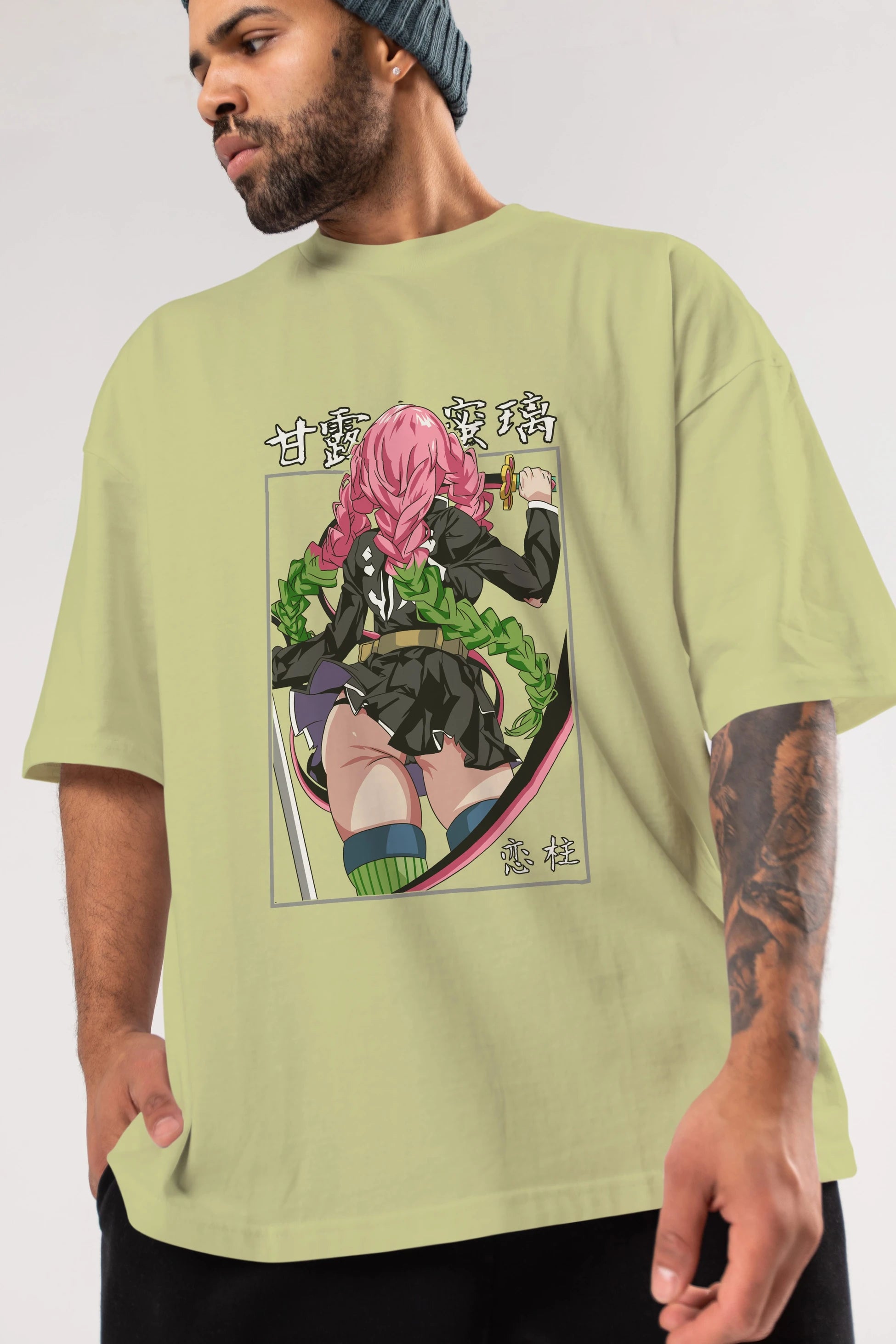 Mitsuri DEMONSLAYER Anime Ön Baskılı Oversize t-shirt %100 pamuk Erkek Kadın Unisex