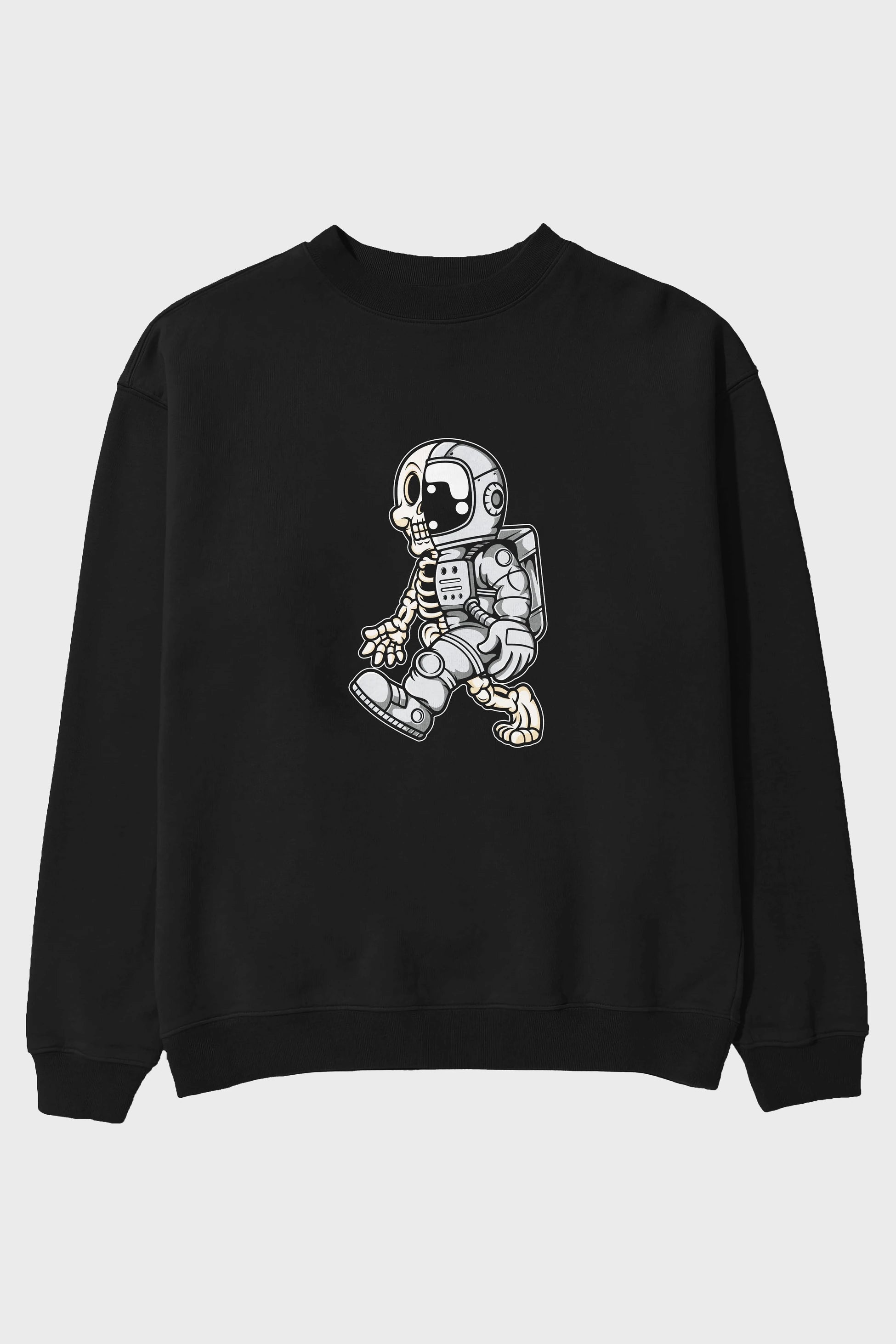 Astronaut Half Skull Ön Baskılı Oversize Sweatshirt Erkek Kadın Unisex