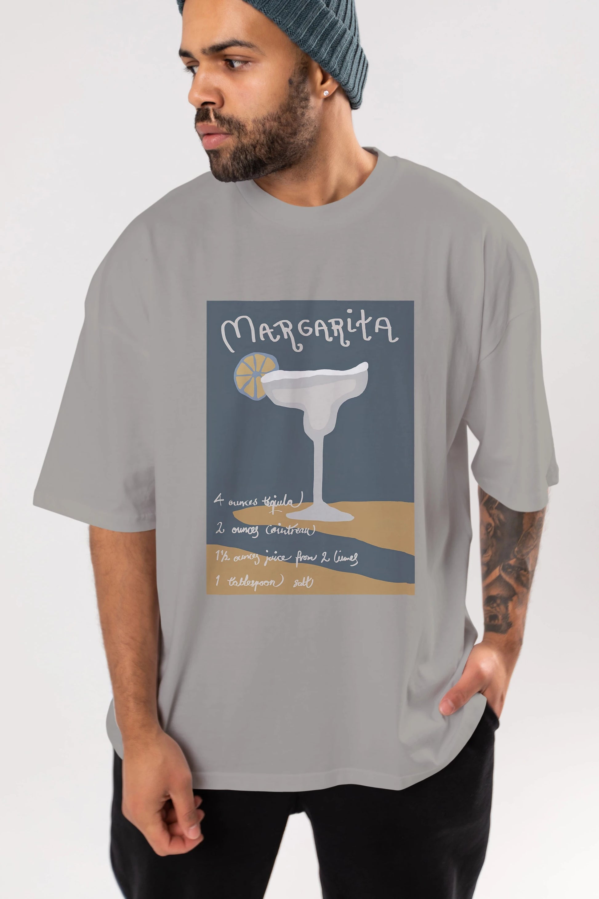 Margarita 2 Ön Baskılı Oversize t-shirt Erkek Kadın Unisex %100 Pamuk Bisiklet Yaka tişort