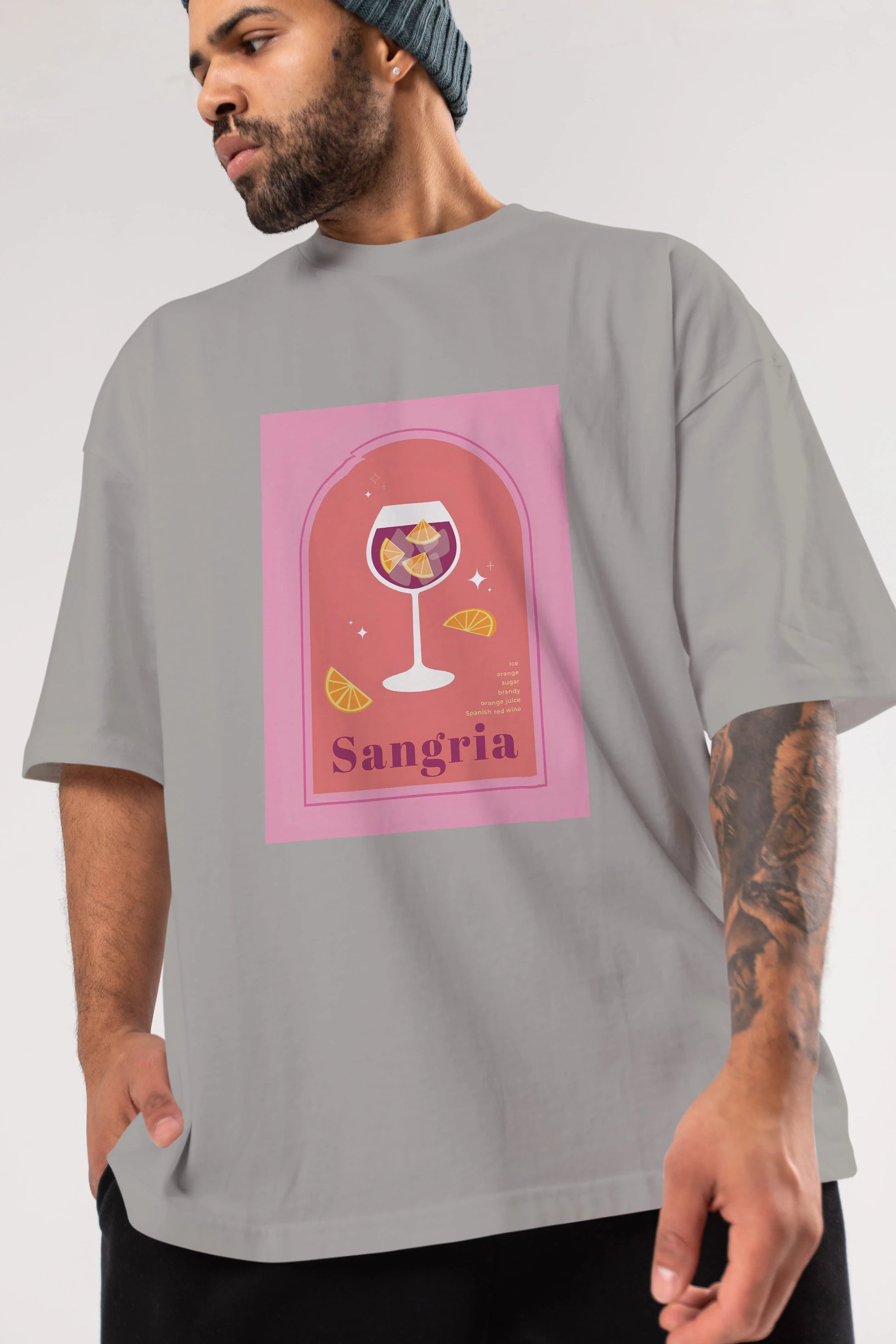 Sangria Ön Baskılı Oversize t-shirt Erkek Kadın Unisex %100 Pamuk Bisiklet Yaka tişort