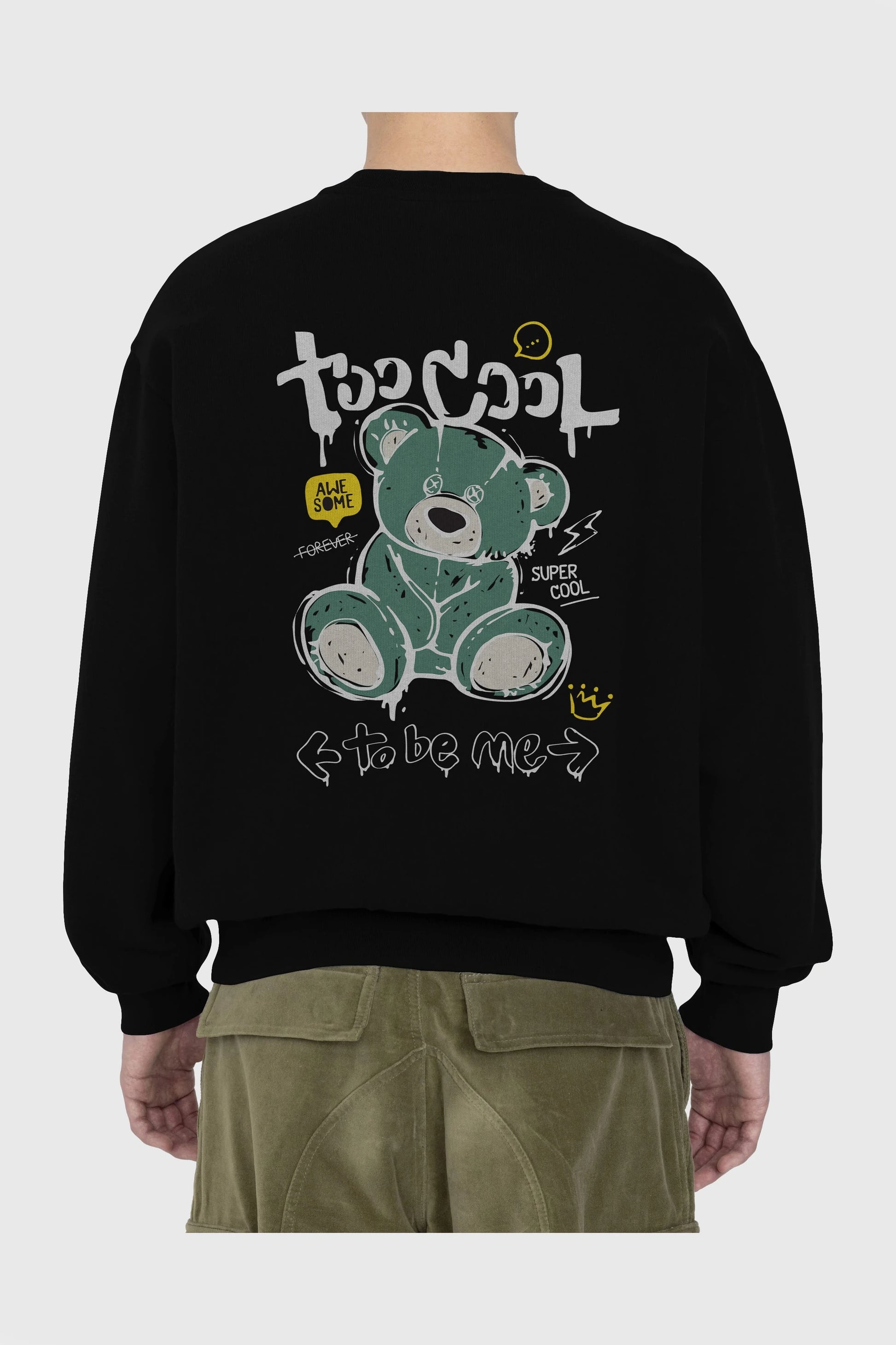 Too Cool Bear Arka Baskılı Oversize Sweatshirt Erkek Kadın Unisex