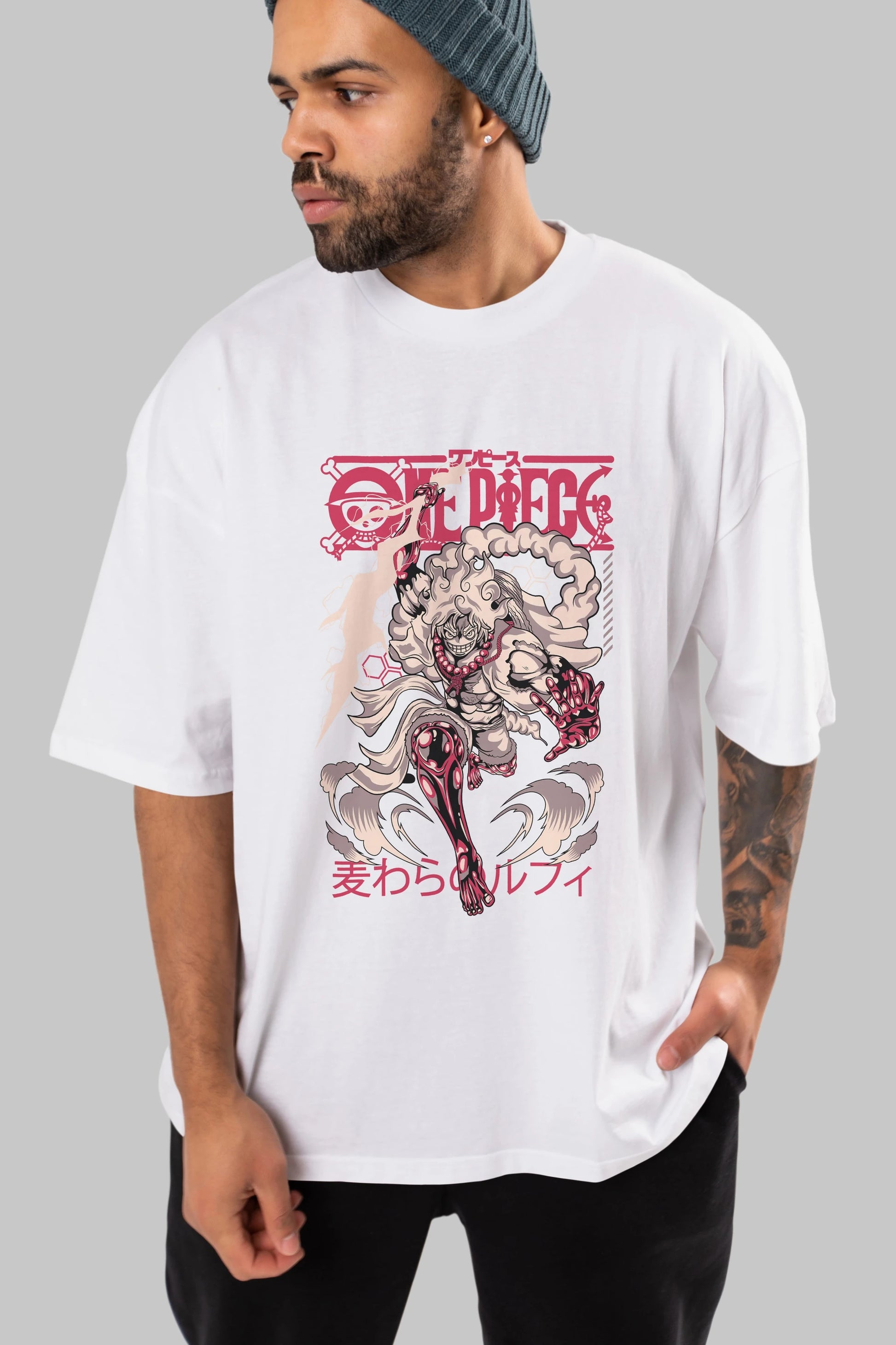 MONKEY D. LUFF-ONE PIECE 1 Anime Ön Baskılı Oversize t-shirt %100 pamuk Erkek Kadın Unisex
