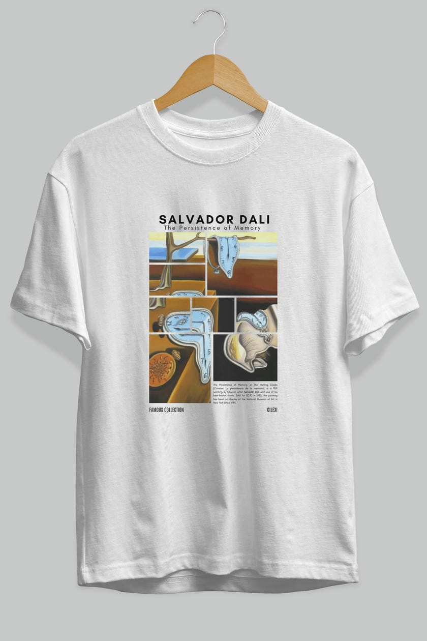 Salvador Dali ön Baskılı Oversize t-shirt Erkek Kadın Bisiklet Yaka Pamuk tişort