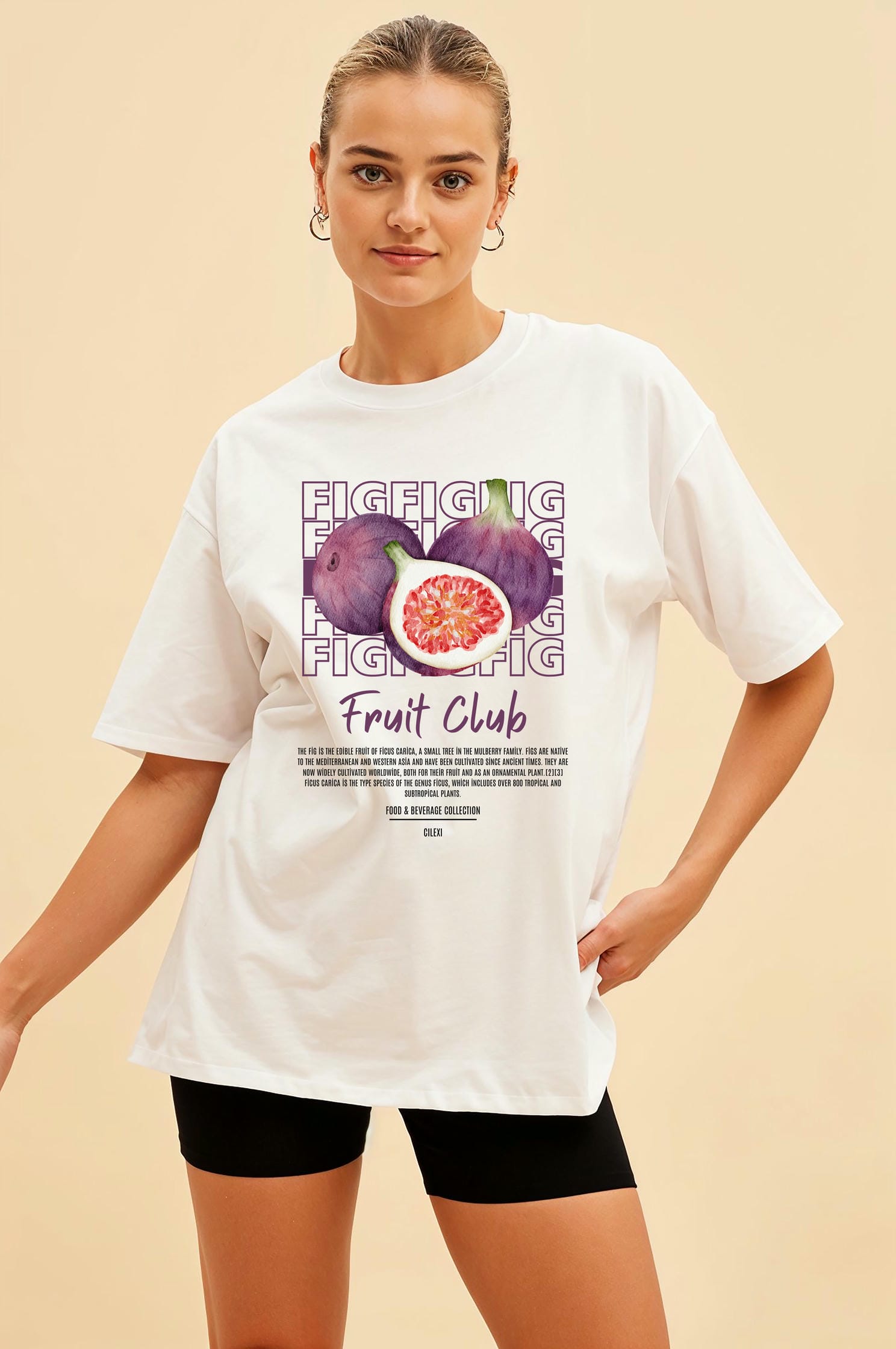 Fig Ön Baskılı Oversize t-shirt Erkek Kadın Pamuk Bisiklet Yaka tişort