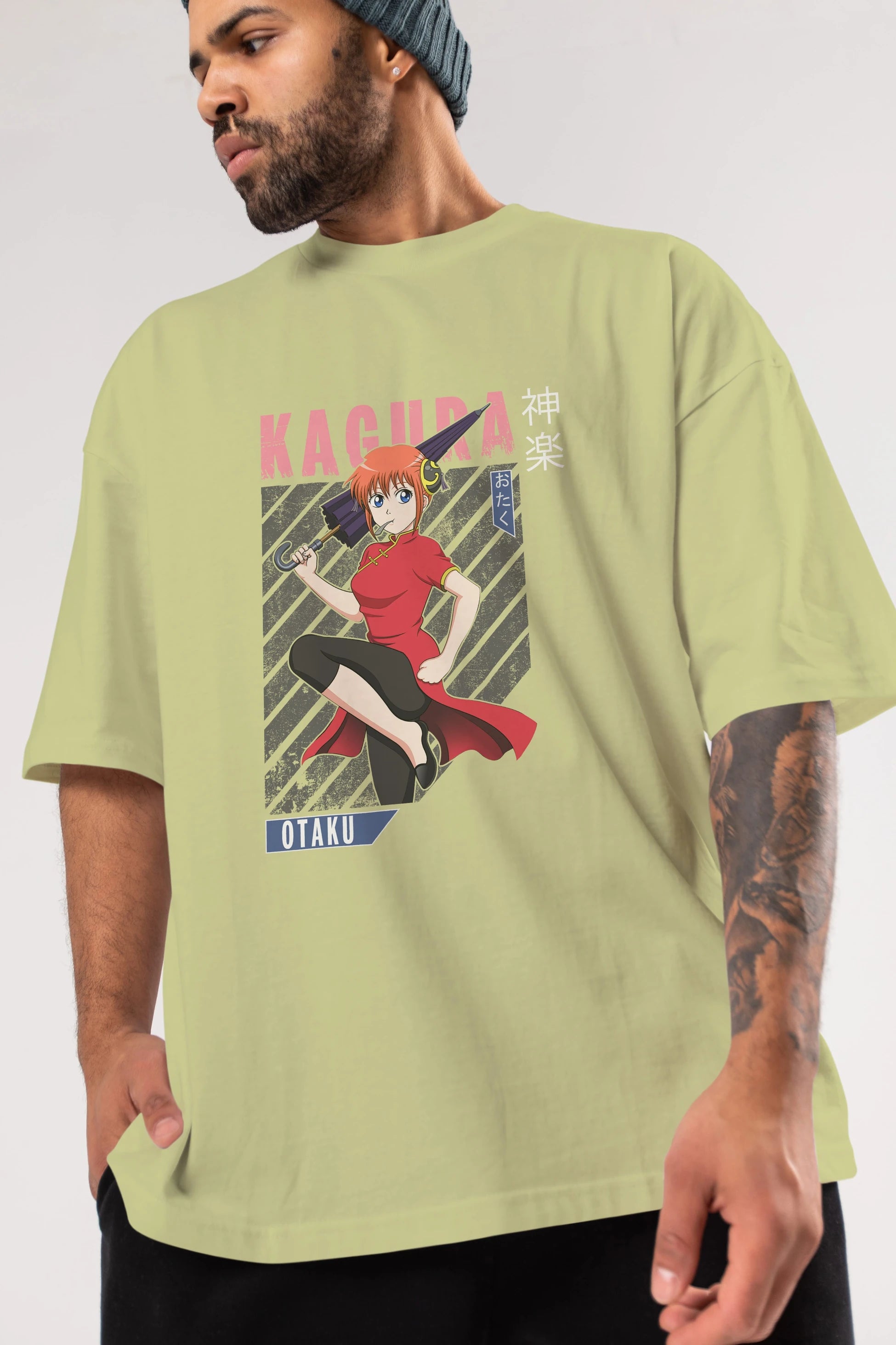 Kagura GINTAMA 1 Anime Ön Baskılı Oversize t-shirt %100 pamuk Erkek Kadın Unisex