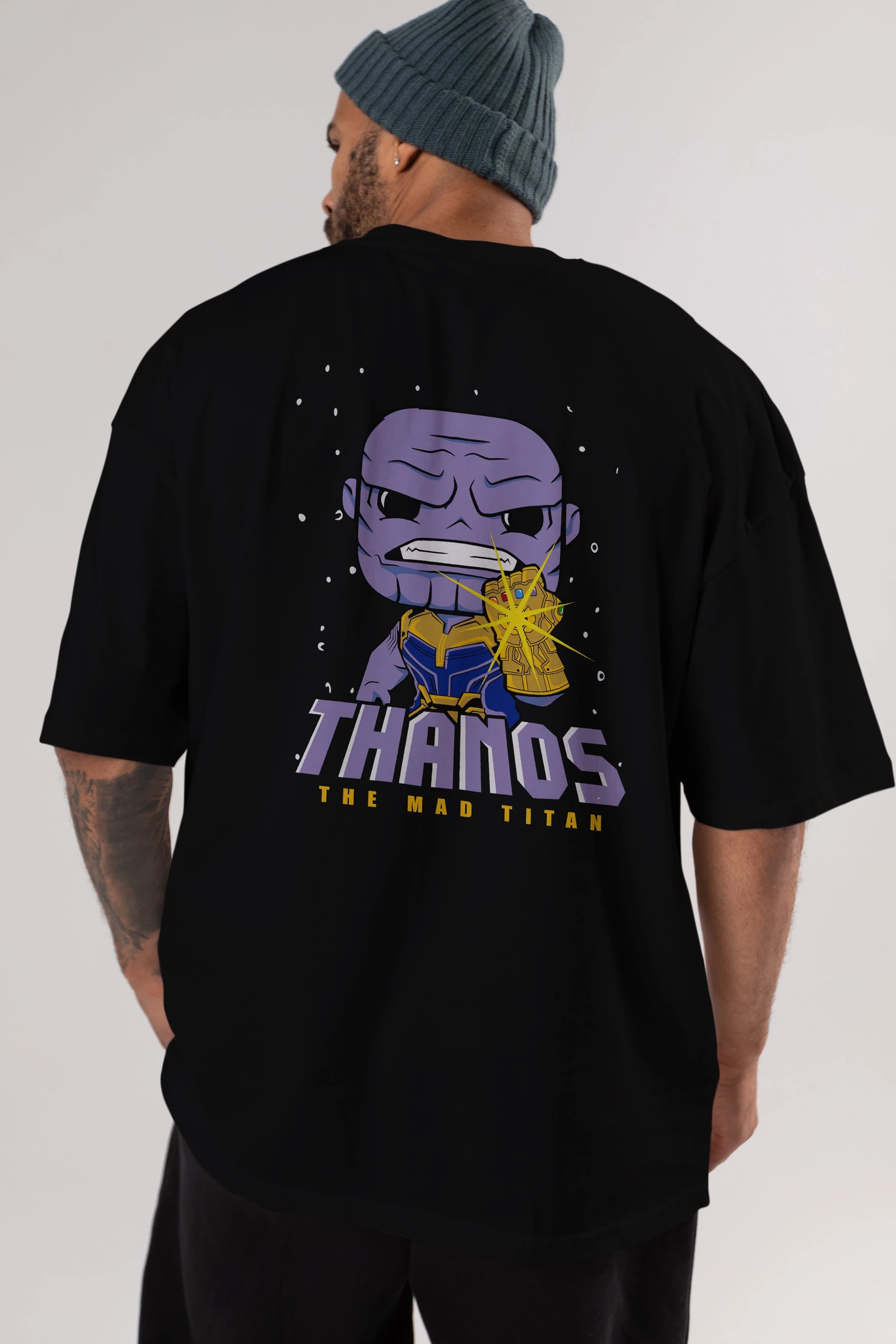Thanos (1) Arka Baskılı Oversize t-shirt Erkek Kadın Unisex %100 Pamuk Bisiklet Yaka tişort