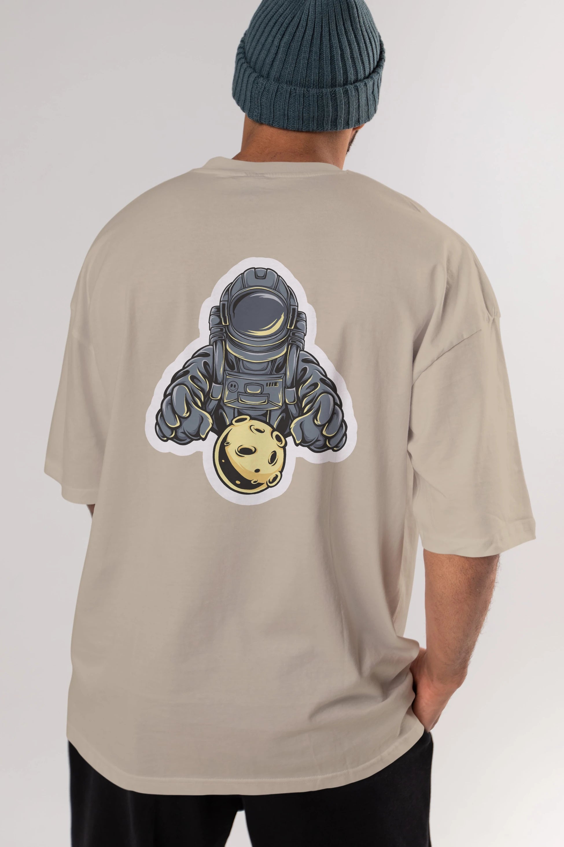 Astromoon sticker Arka Baskılı Oversize t-shirt Erkek Kadın Unisex