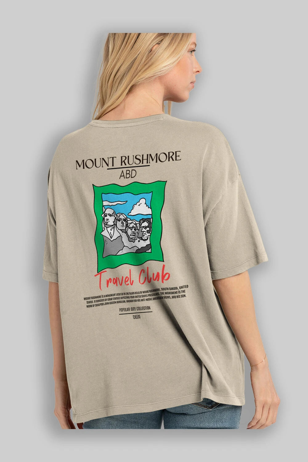 Mount Rushmore ABD Arka Baskılı Oversize t-shirt Erkek Kadın Pamuk Bisiklet Yaka tişort