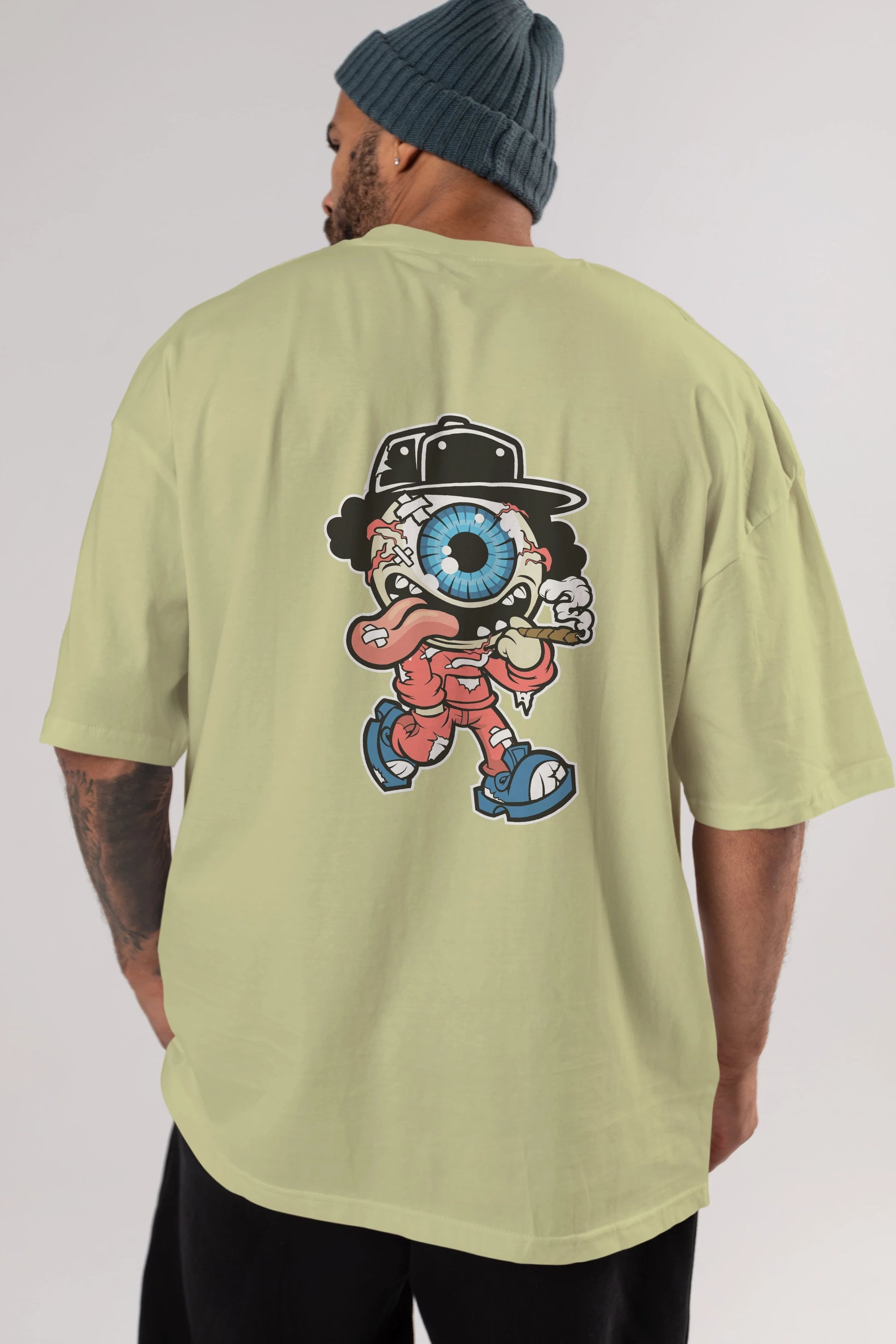 Eyeball Monster Arka Baskılı Oversize t-shirt Erkek Kadın Unisex %100 Pamuk tişort