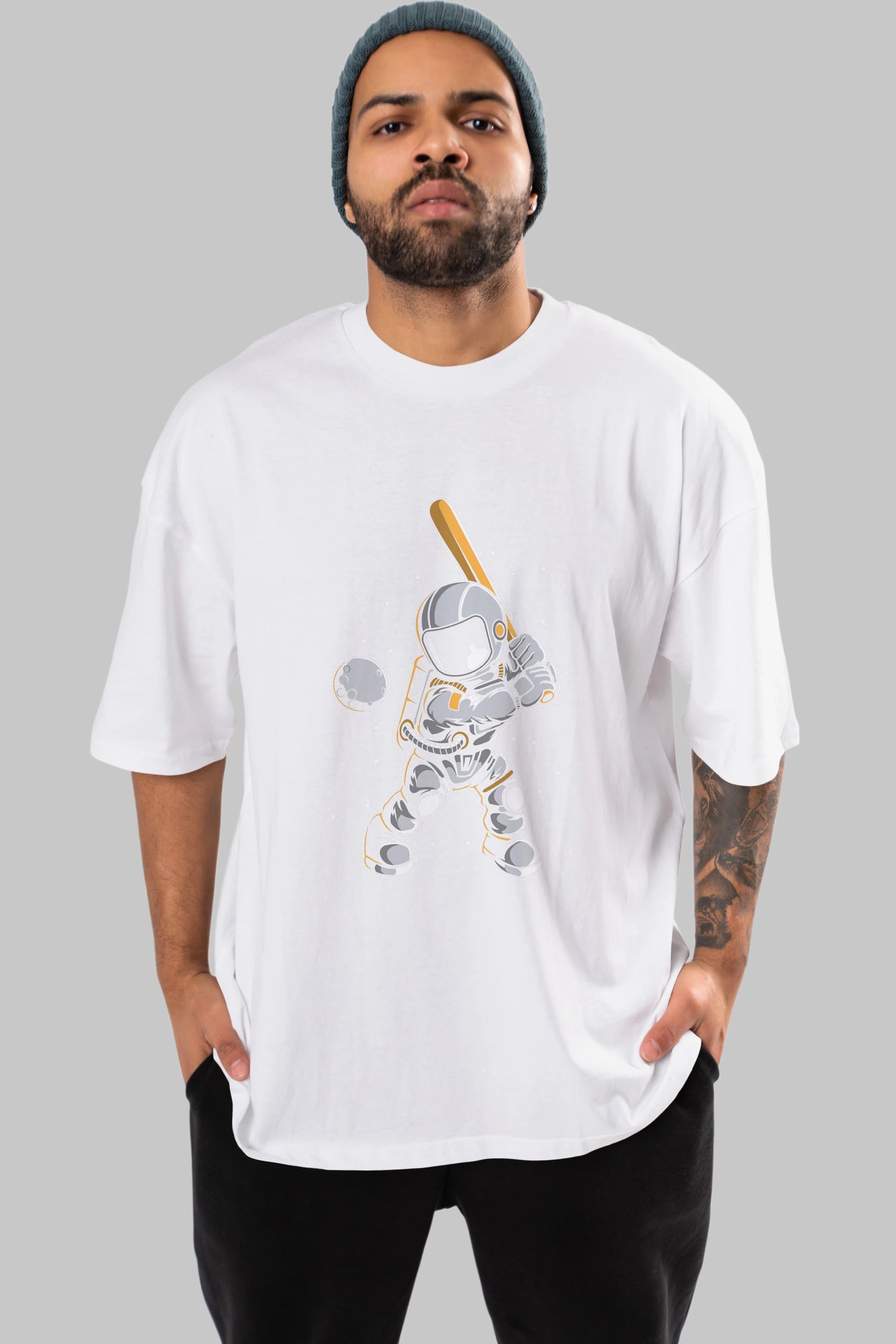 Astronaut Baseball Ön Baskılı Oversize t-shirt Erkek Kadın Unisex