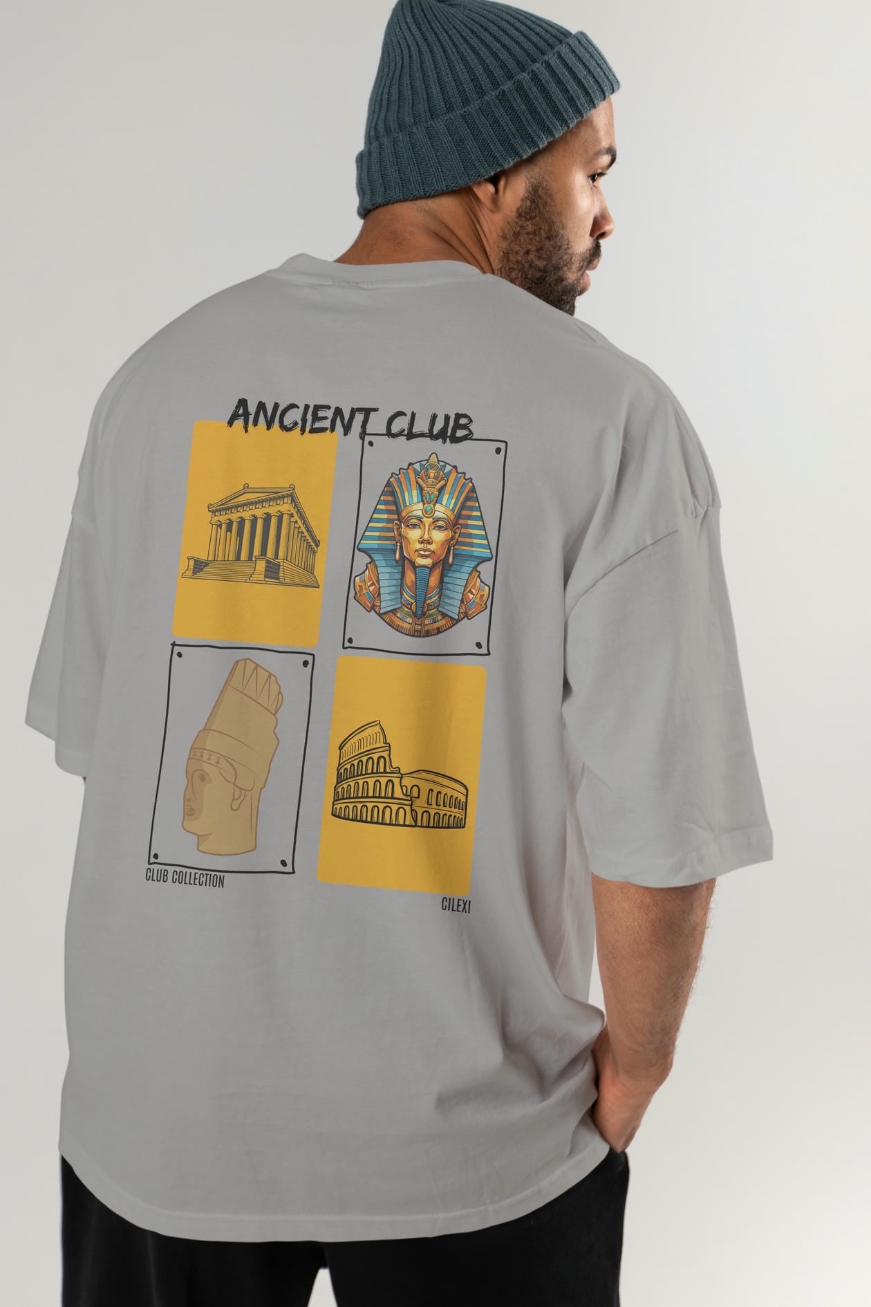 Ancient Club Arka Baskılı Oversize t-shirt Erkek Kadın %100 Pamuk Bisiklet Yaka tişort