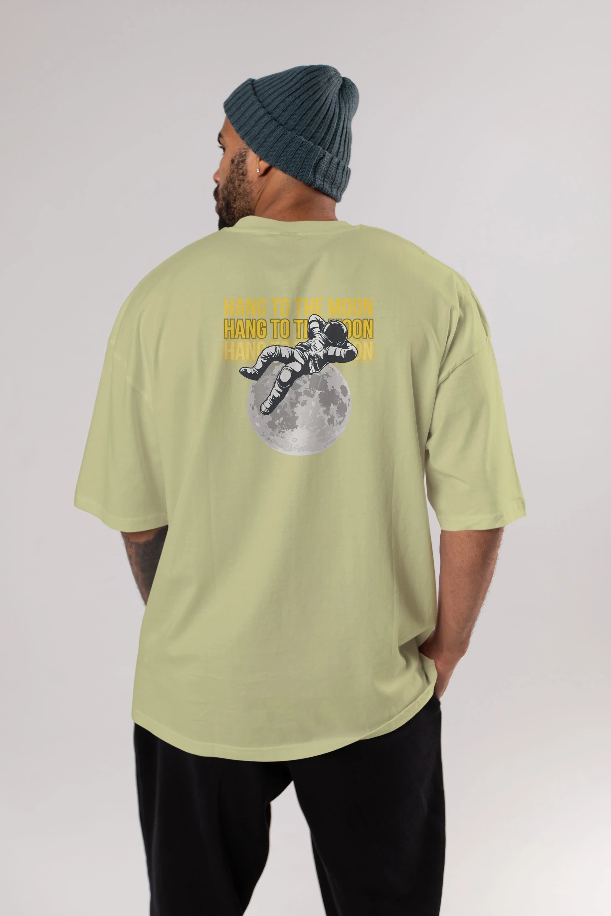 Hang to the Moon Yazılı Arka Baskılı Oversize t-shirt Erkek Kadın Unisex