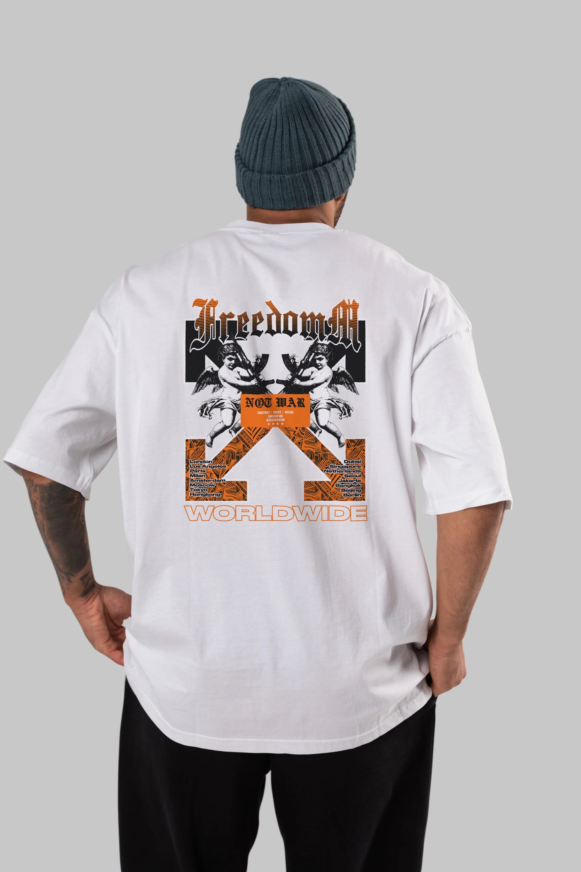 Freedom Worldwide Arka Baskılı Oversize t-shirt Erkek Kadın Unisex