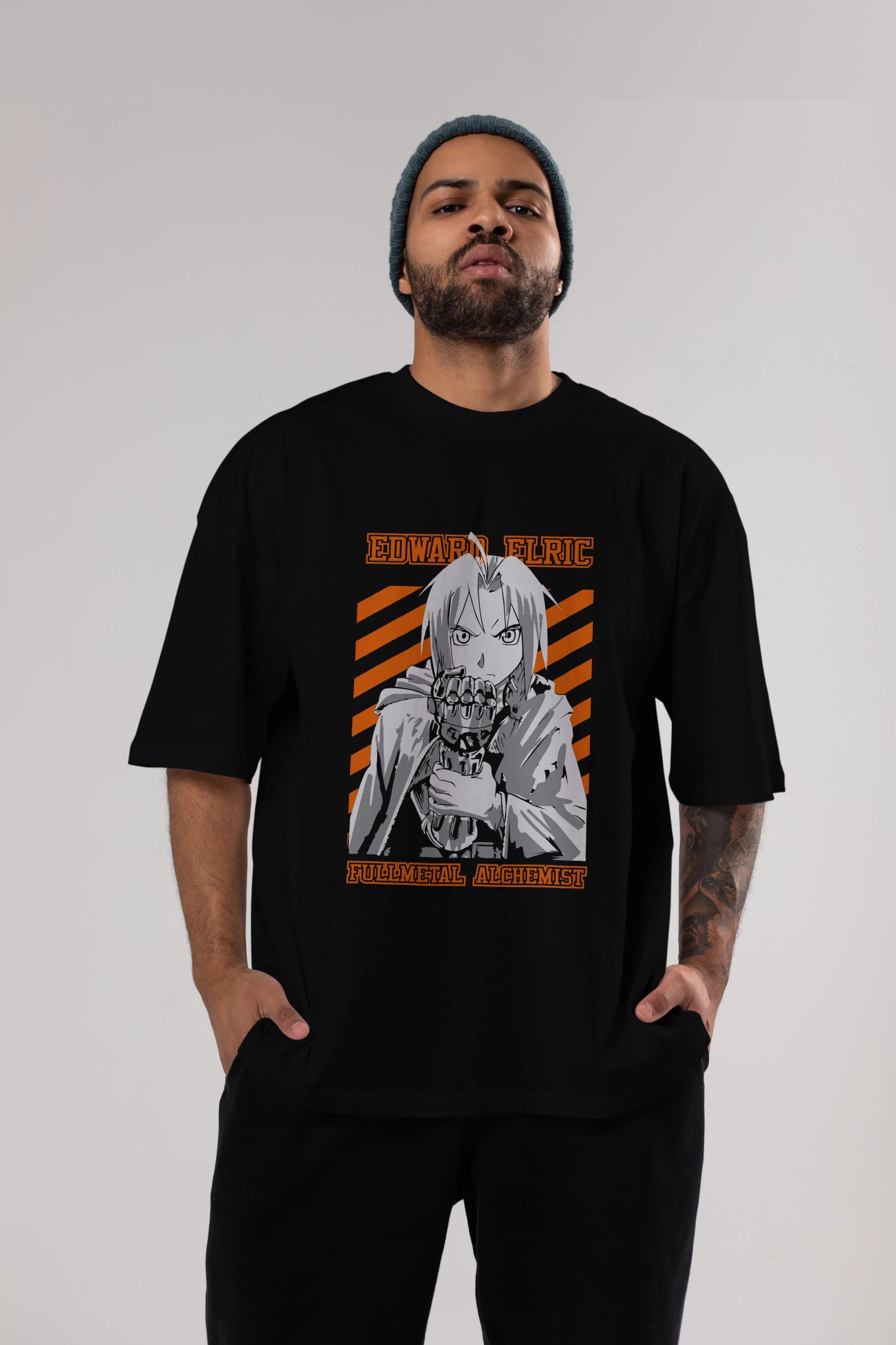 EDWARD ELRIC Anime Ön Baskılı Oversize t-shirt %100 pamuk Erkek Kadın Unisex