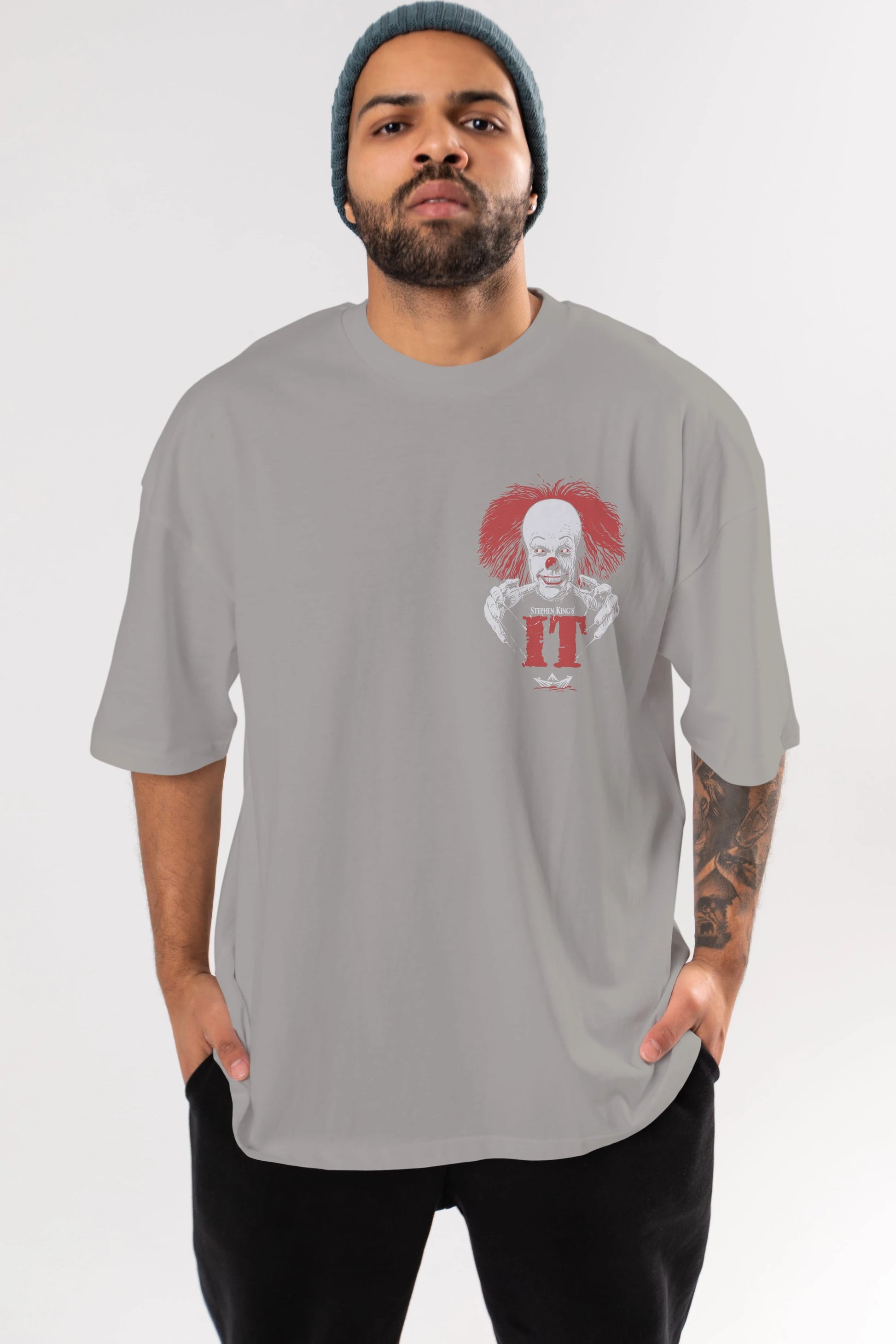 it Ön Sol Baskılı Oversize t-shirt Erkek Kadın Unisex %100 Pamuk Bisiklet Yaka tişort