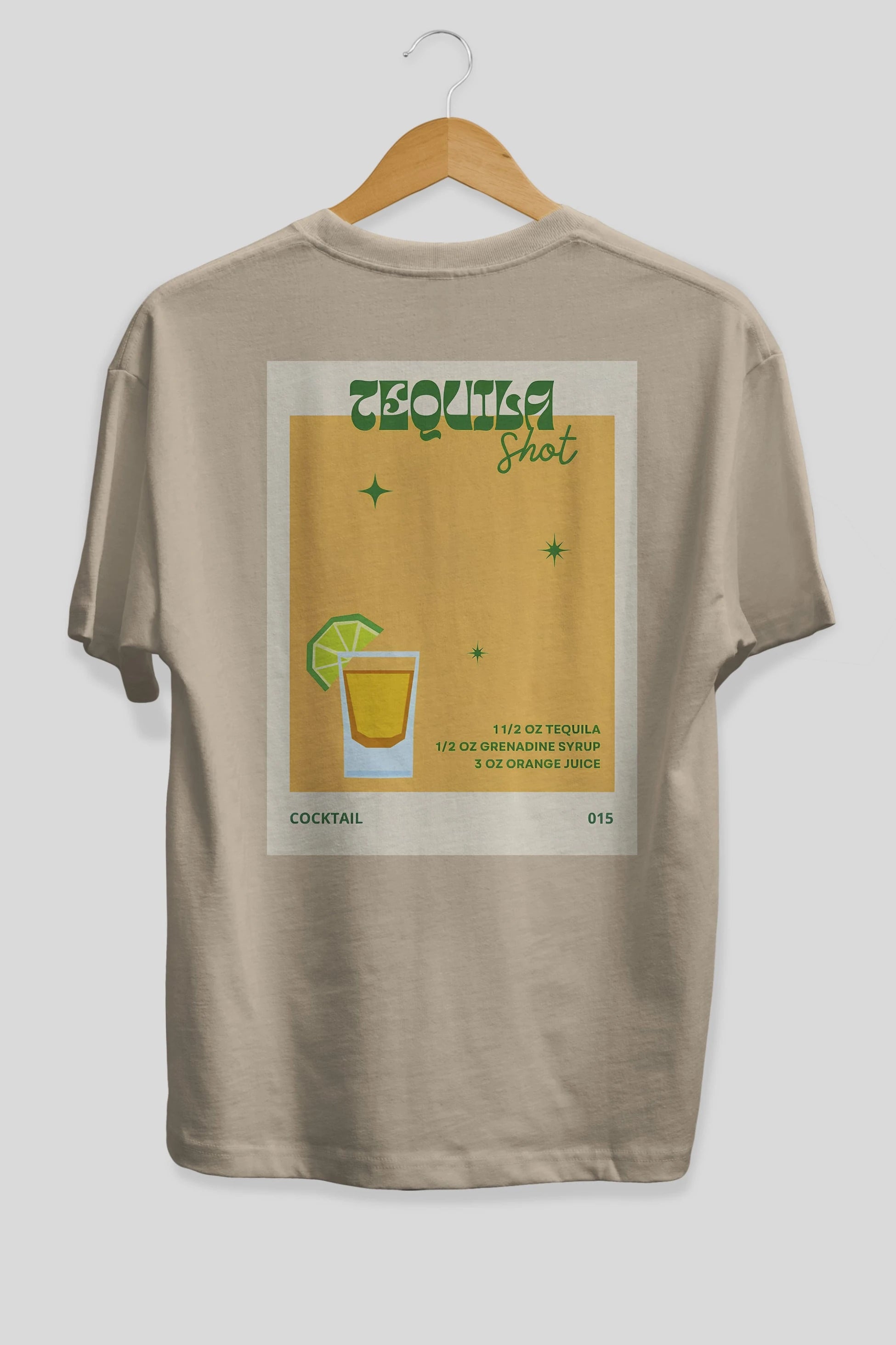 Tequila Shot 2 Arka Baskılı Oversize t-shirt Erkek Kadın Unisex %100 Pamuk Bisiklet Yaka tişort