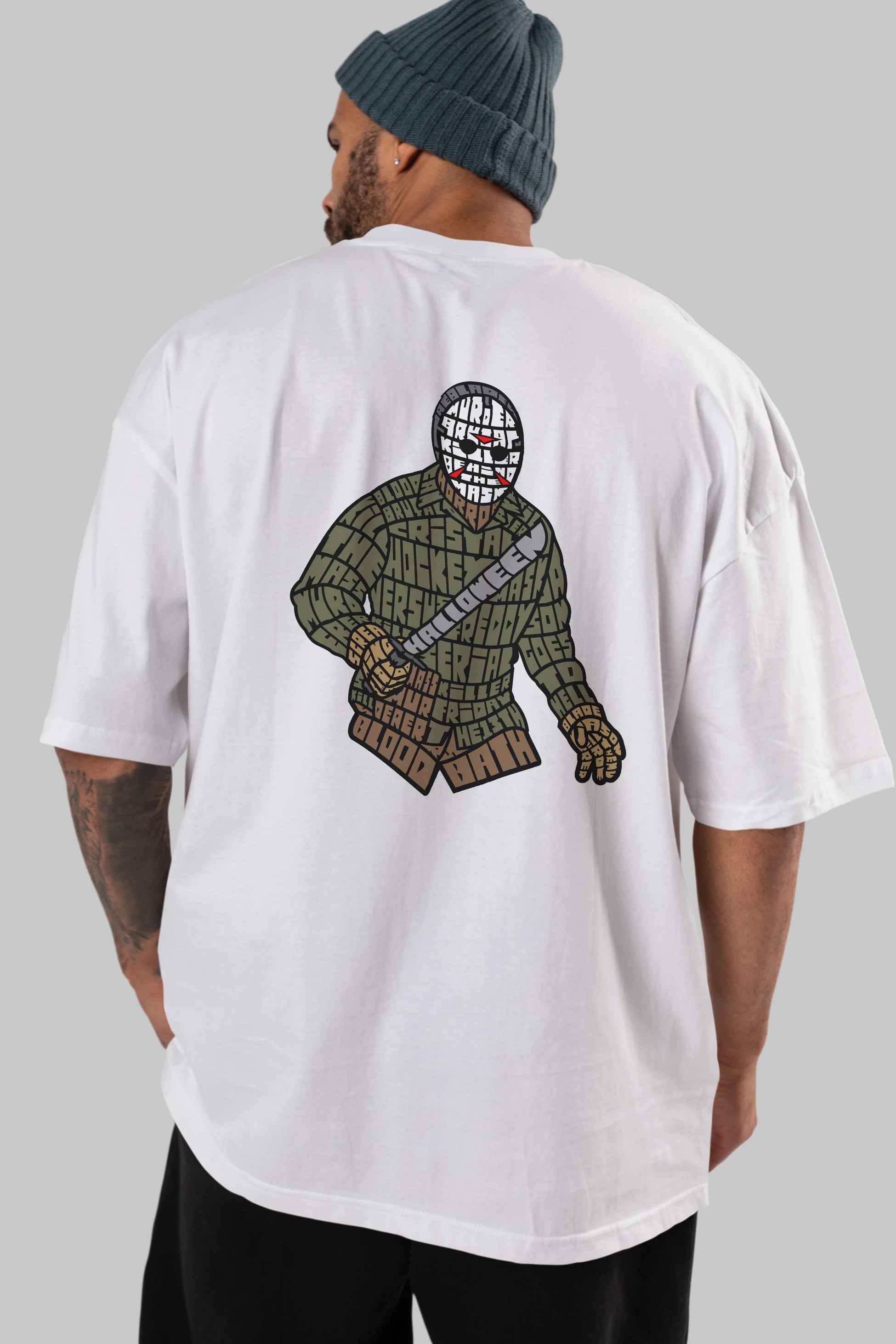 Jason Arka Baskılı Oversize t-shirt %100 pamuk Erkek Kadın Unisex