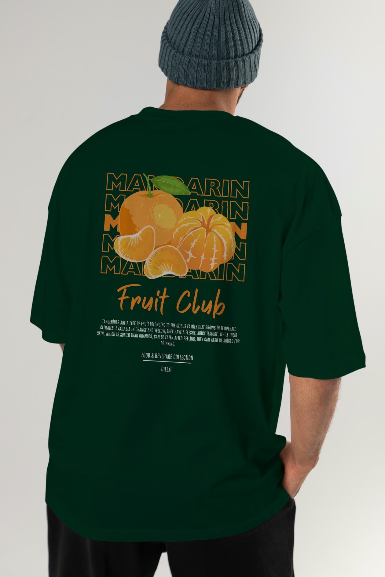 Mandarin Arka Baskılı Oversize t-shirt Erkek Kadın Pamuk Bisiklet Yaka tişort