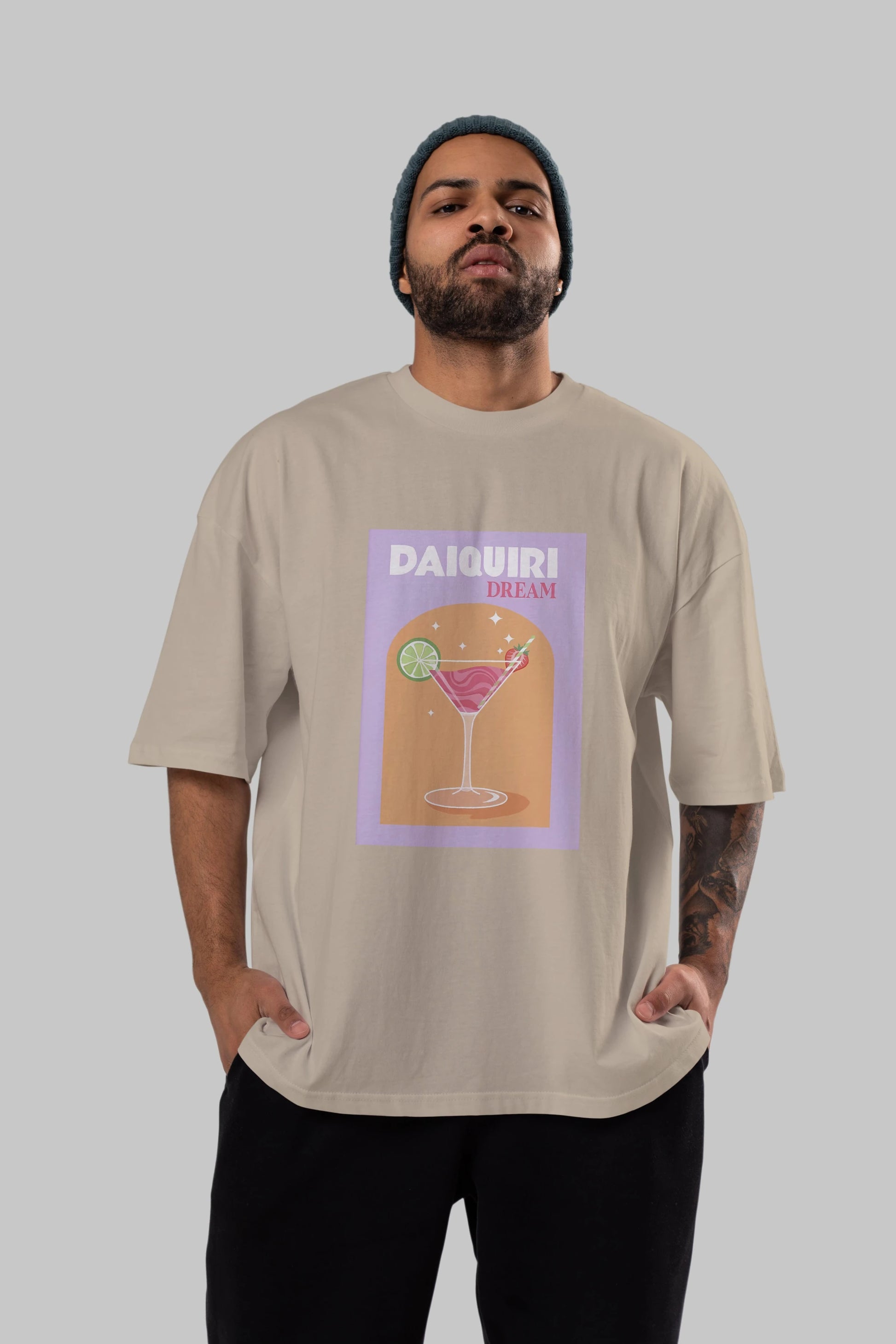 Daiquiri Dream Ön Baskılı Oversize t-shirt Erkek Kadın Unisex %100 Pamuk Bisiklet Yaka tişort