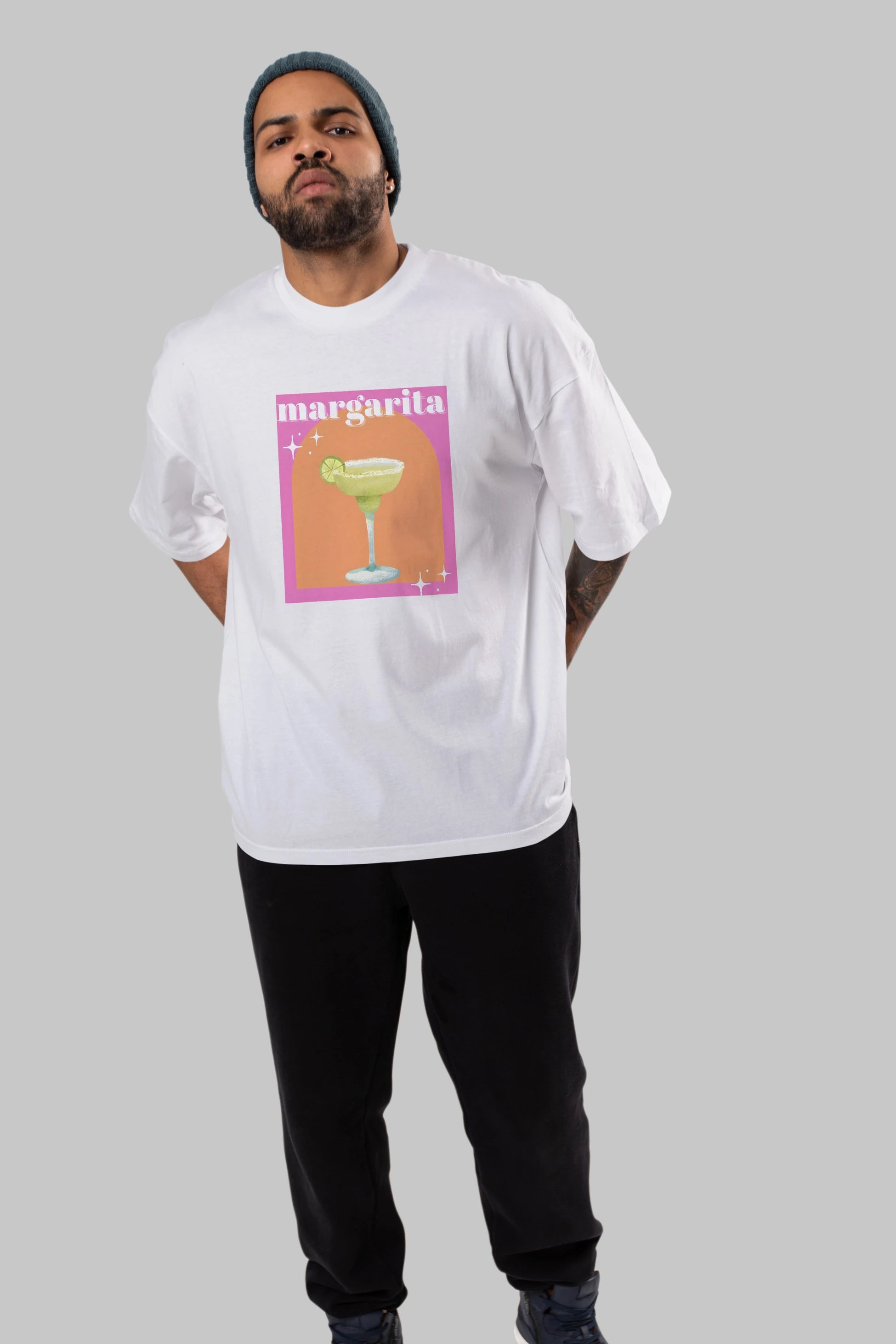 Margarita 7 Ön Baskılı Oversize t-shirt Erkek Kadın Unisex %100 Pamuk Bisiklet Yaka tişort