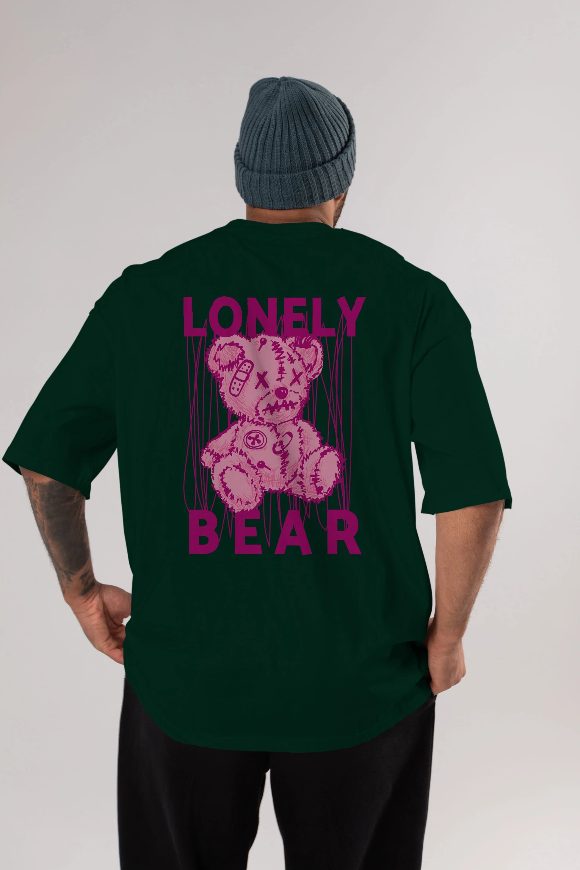 Lonely Bear Arka Baskılı Oversize t-shirt Erkek Kadın Unisex