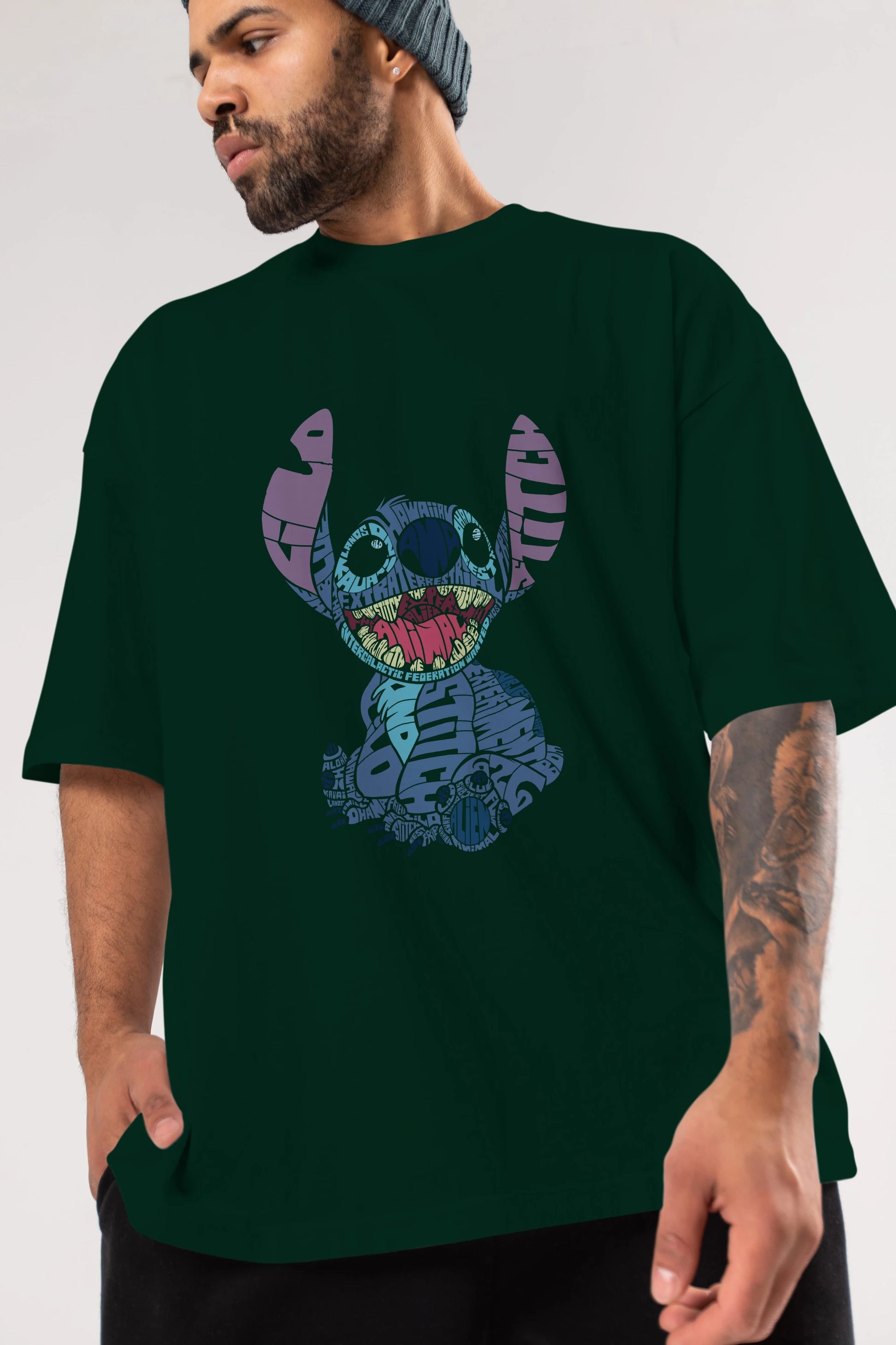 Stitch Ön Baskılı Oversize t-shirt %100 pamuk Erkek Kadın Unisex