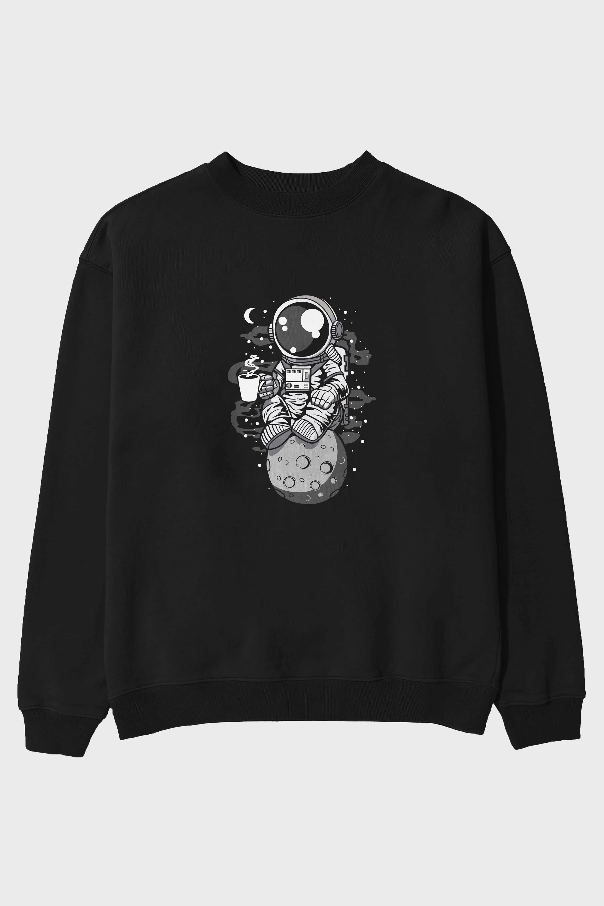 Astronaut Coffee Ön Baskılı Oversize Sweatshirt Erkek Kadın Unisex