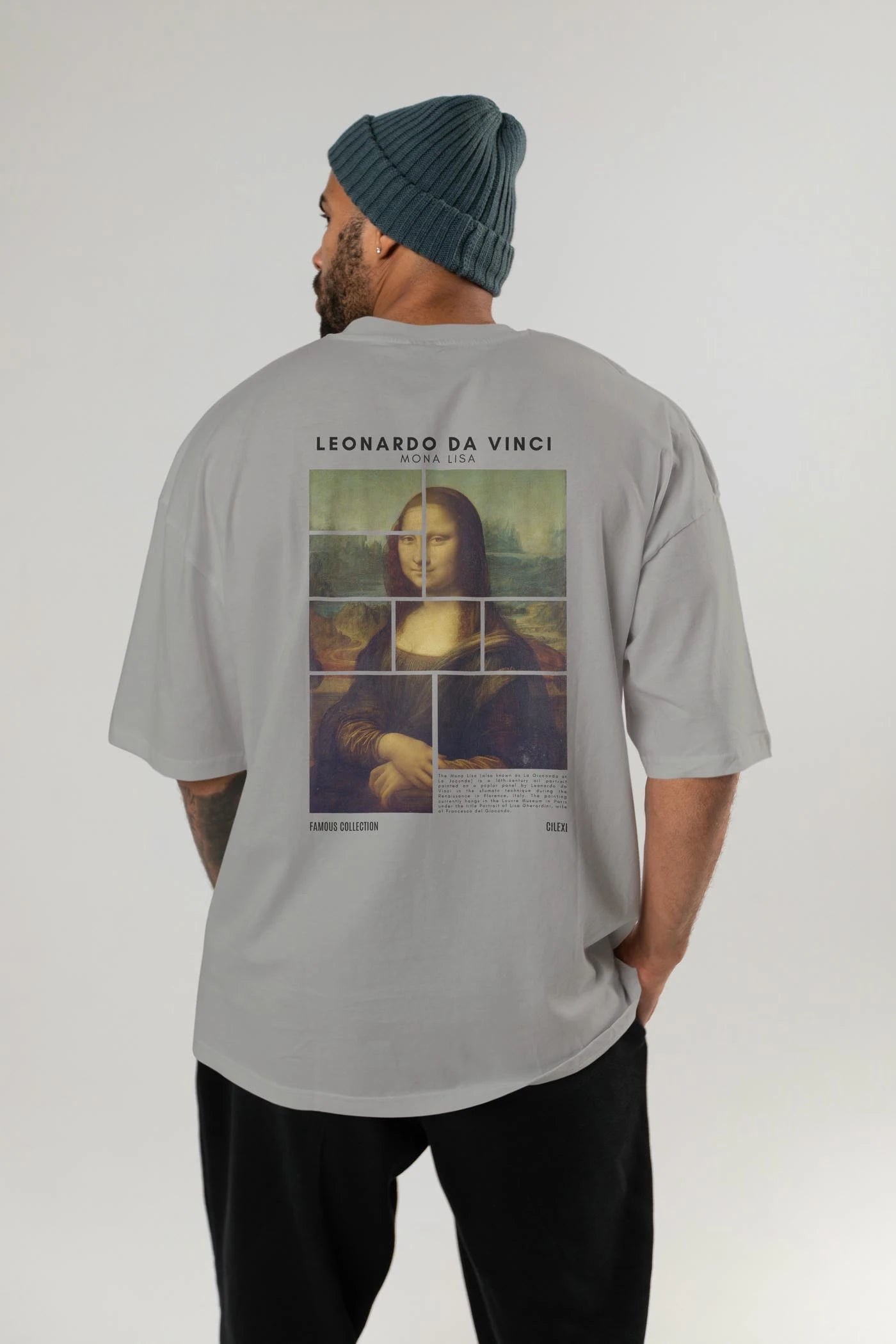 Leonardo Da Vinci Mona Lisa Arka Baskılı Oversize t-shirt Erkek Kadın Bisiklet Yaka Pamuk tişort