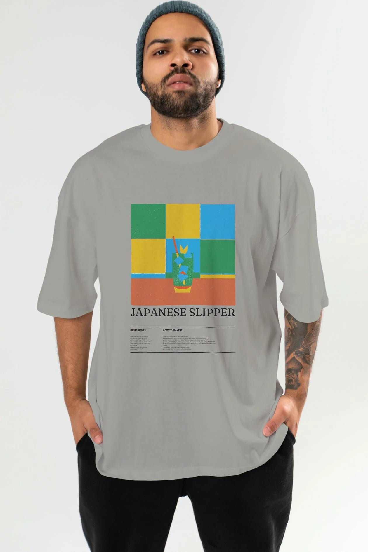 Japanese Slipper Kokteyl Ön Baskılı Oversize t-shirt Erkek Kadın %100 Pamuk Bisiklet Yaka tişort