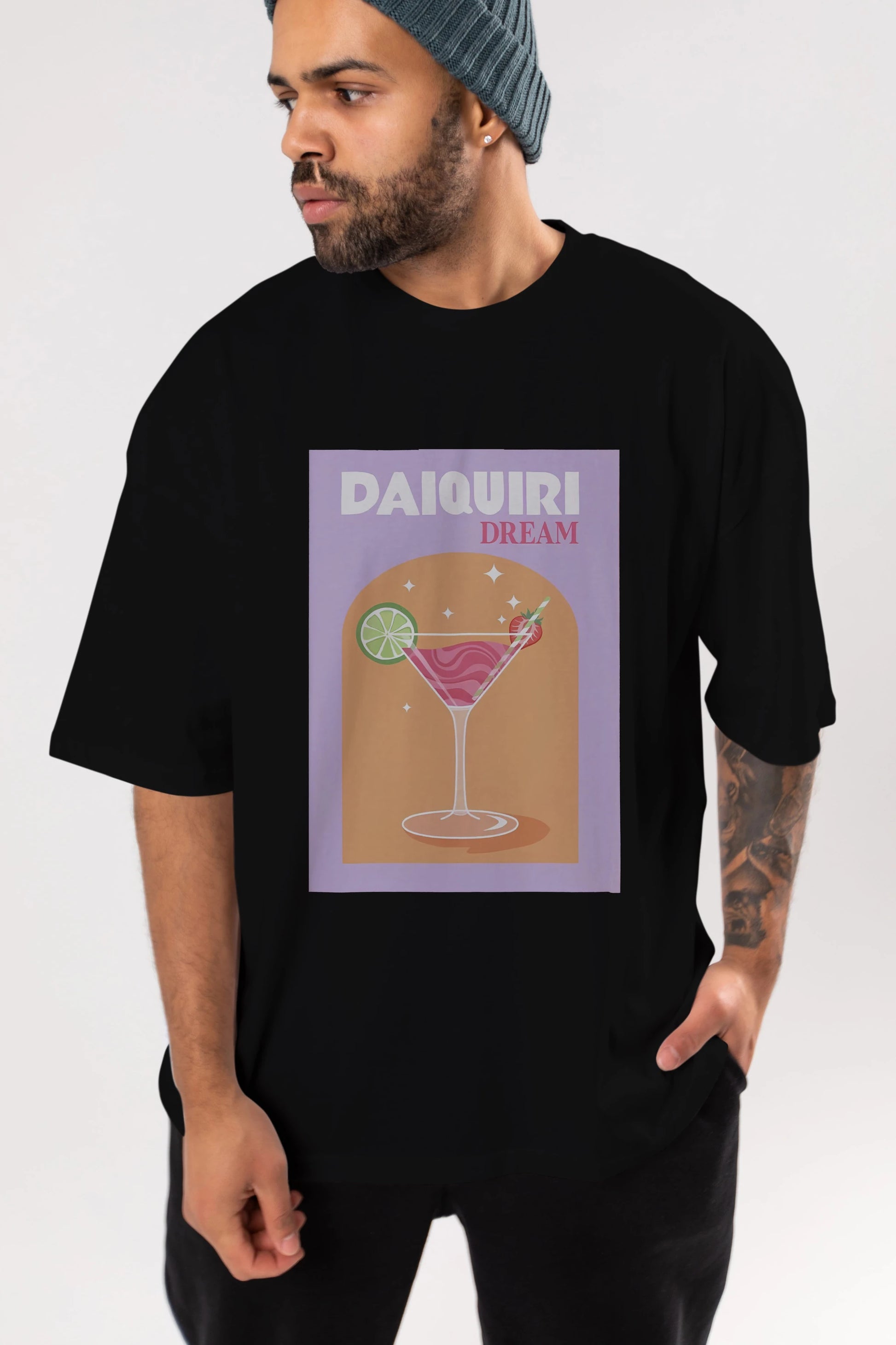 Daiquiri Dream Ön Baskılı Oversize t-shirt Erkek Kadın Unisex %100 Pamuk Bisiklet Yaka tişort