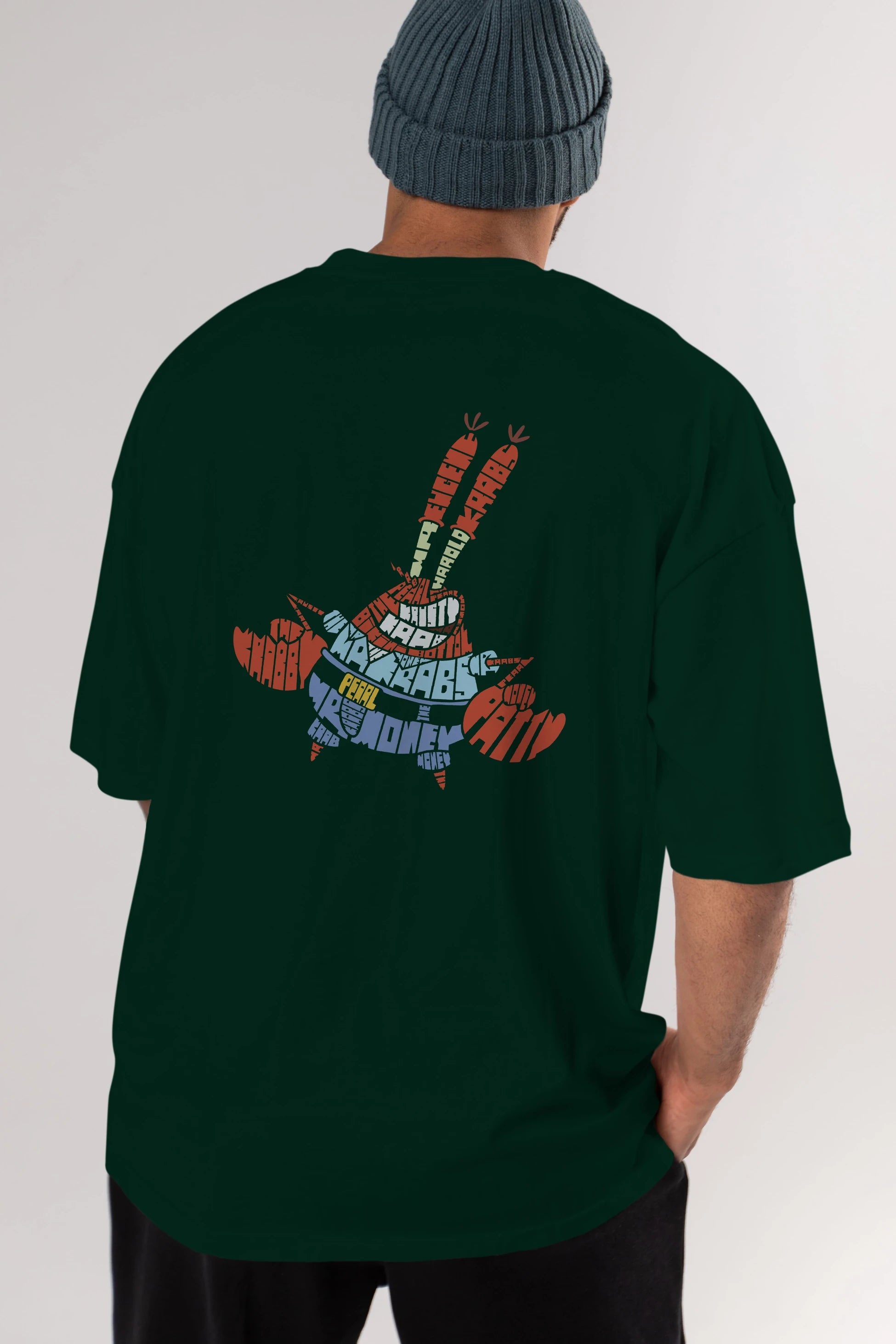 Mr Krabs Arka Baskılı Oversize t-shirt %100 pamuk Erkek Kadın Unisex