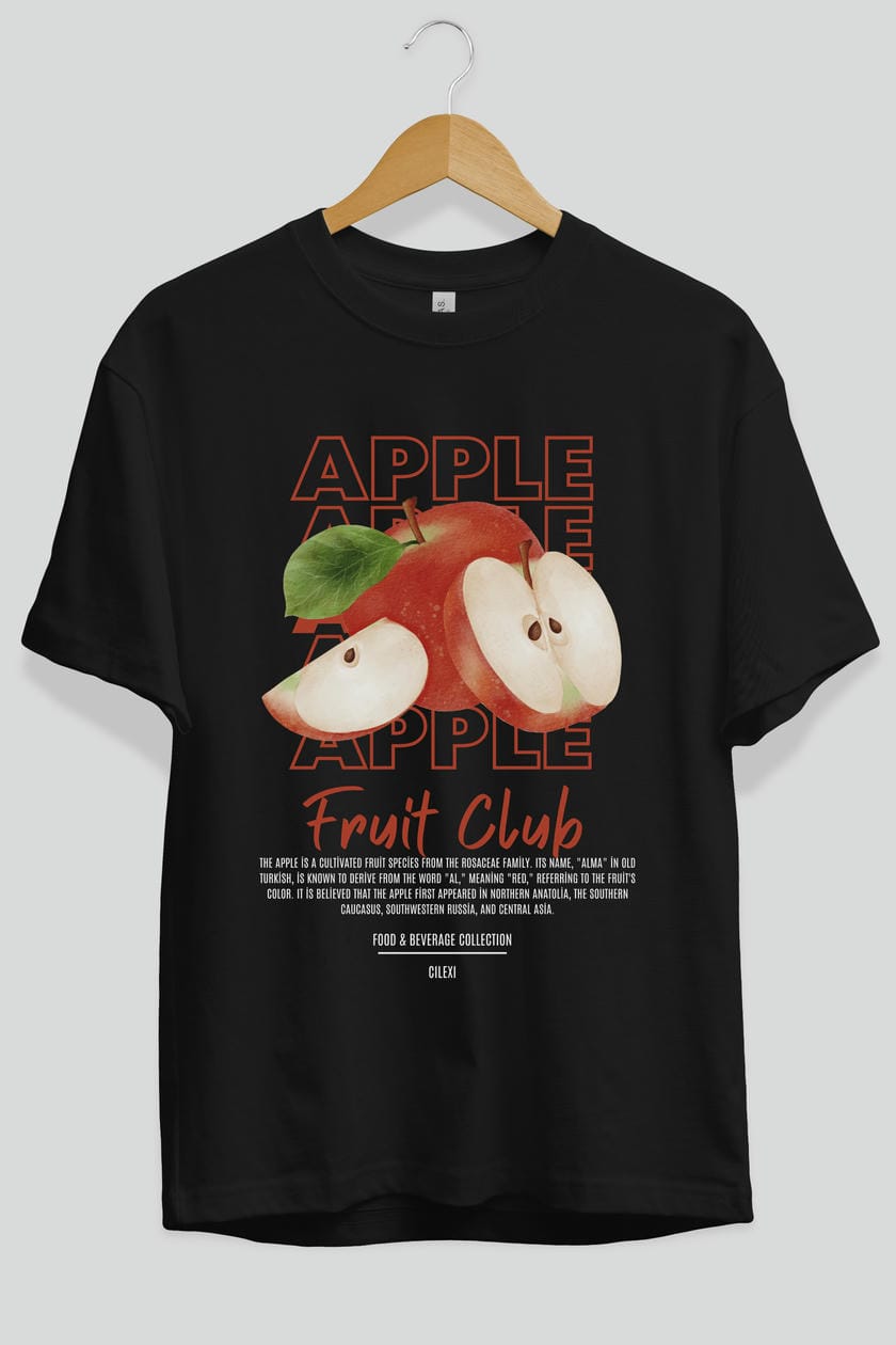 Apple Ön Baskılı Oversize t-shirt Erkek Kadın Pamuk Bisiklet Yaka tişort
