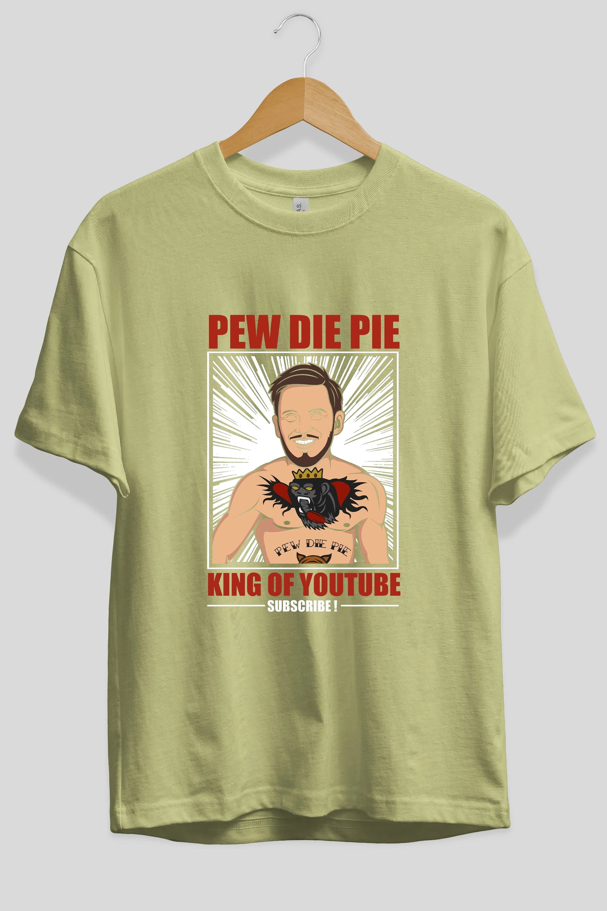 Pew Die Pie Fighter Ön Baskılı Oversize t-shirt Erkek Kadın Unisex %100 Pamuk tişort