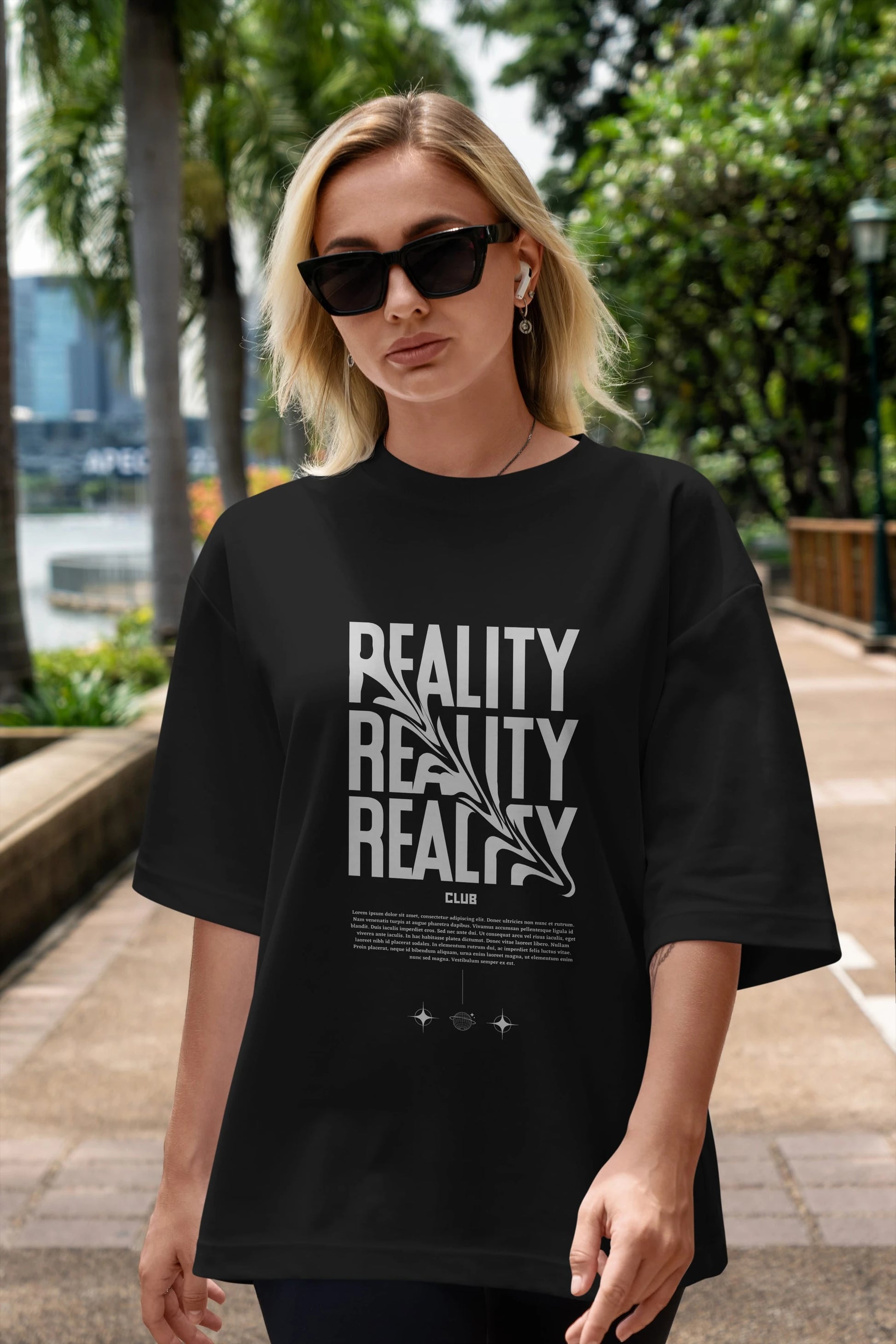 Reality Yazılı Ön Baskılı Oversize t-shirt Erkek Kadın Unisex