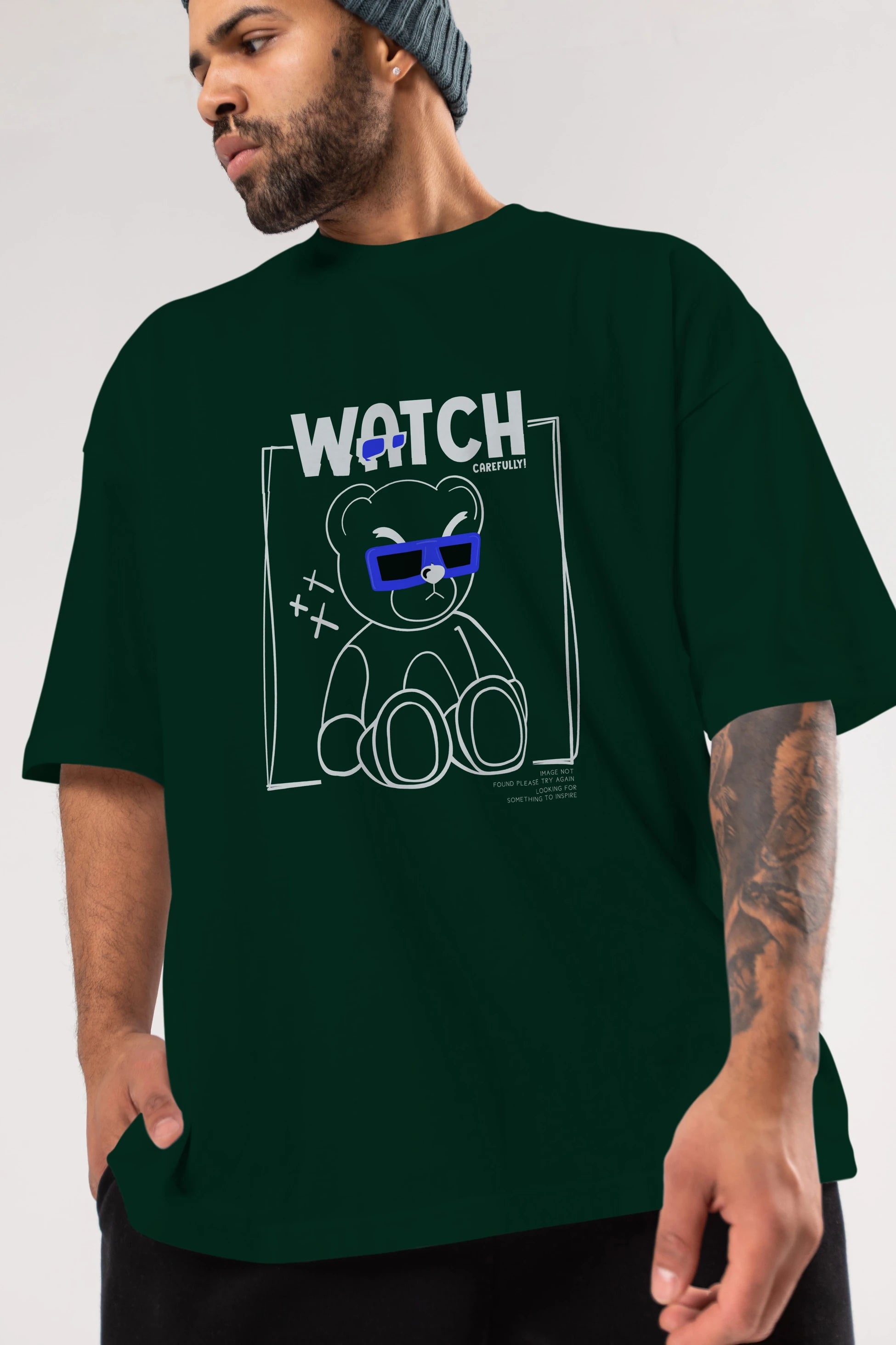 Watch Carefully Bear Ön Baskılı Oversize t-shirt Erkek Kadın Unisex