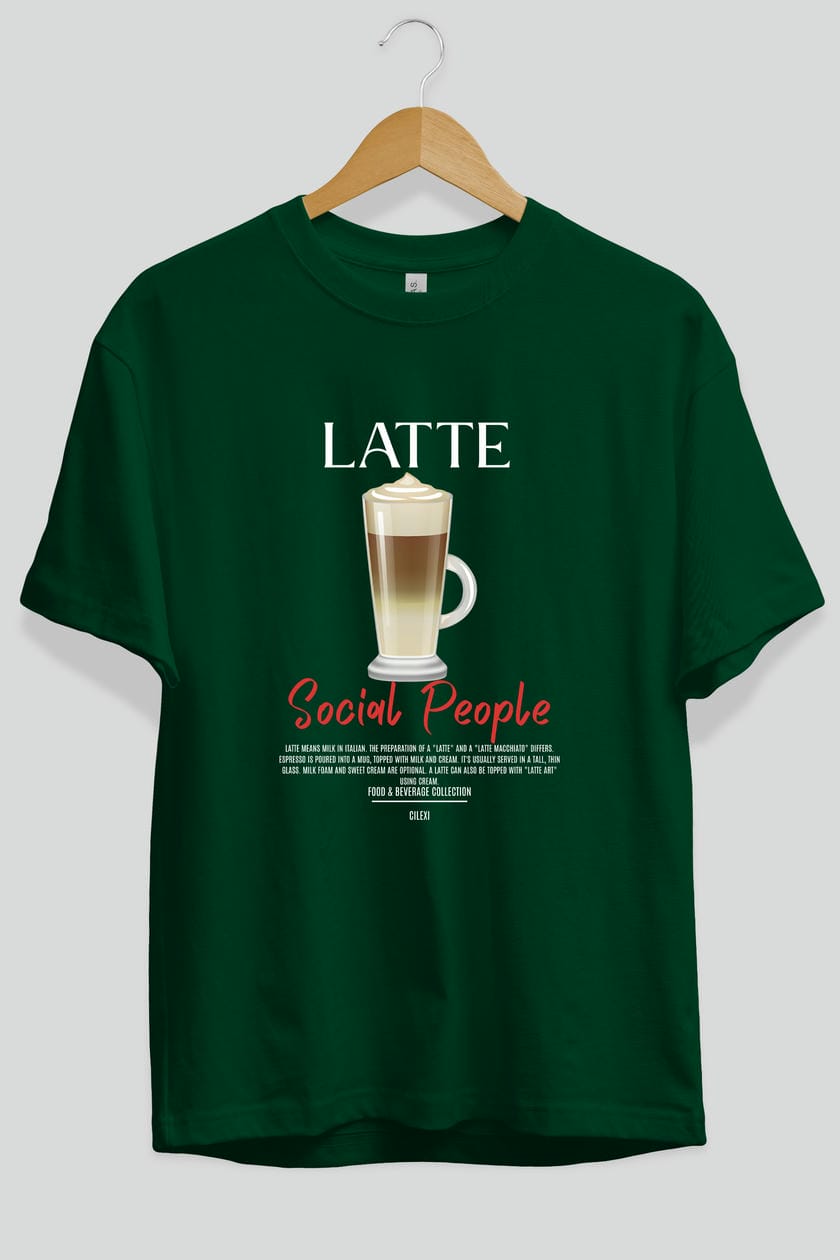 Latte Kokteyl Serisi ön Baskılı Oversize t-shirt Erkek Kadın %100 Pamuk Bisiklet Yaka tişort