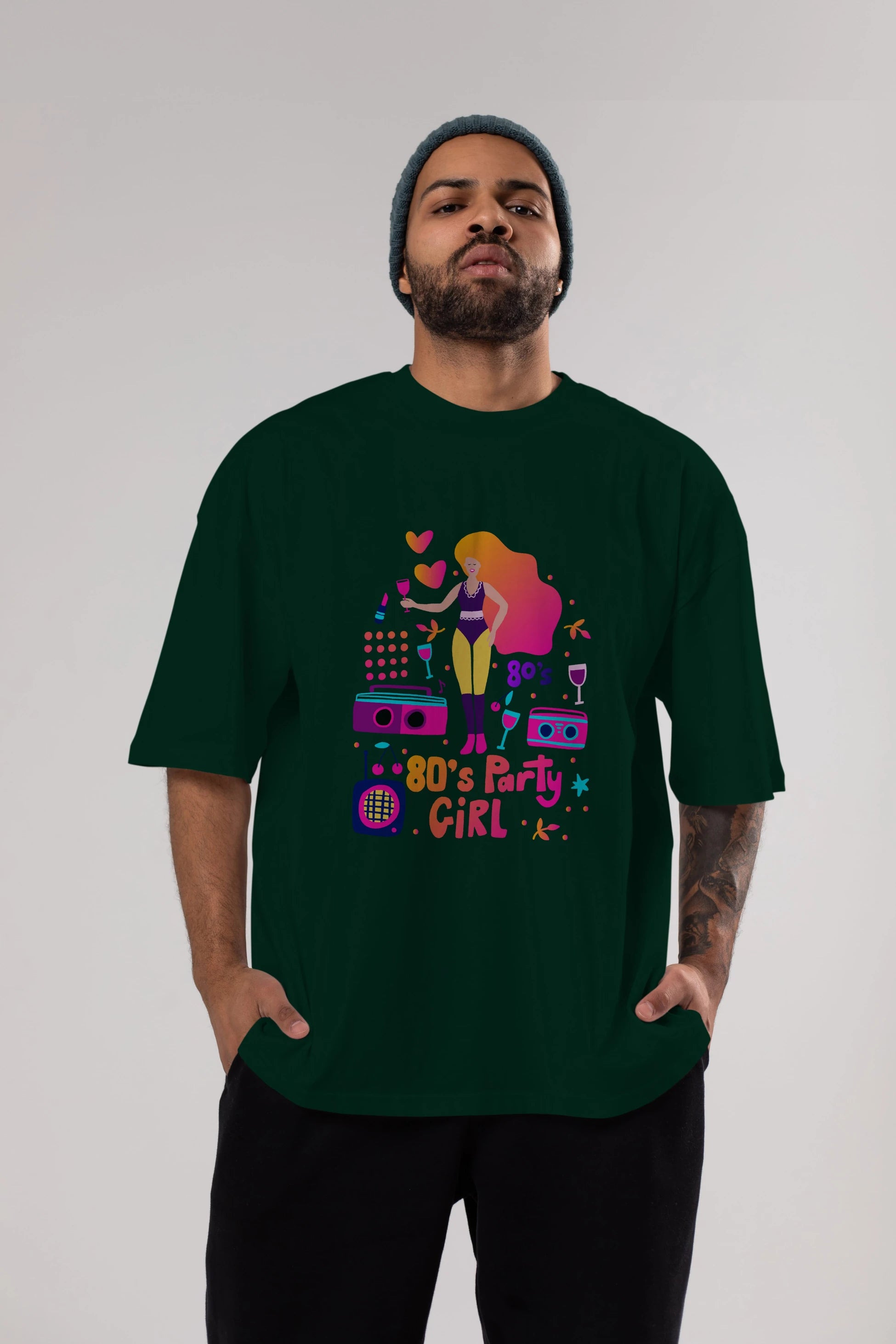 Retro Girl Party Ön Baskılı Oversize t-shirt Erkek Kadın Unisex