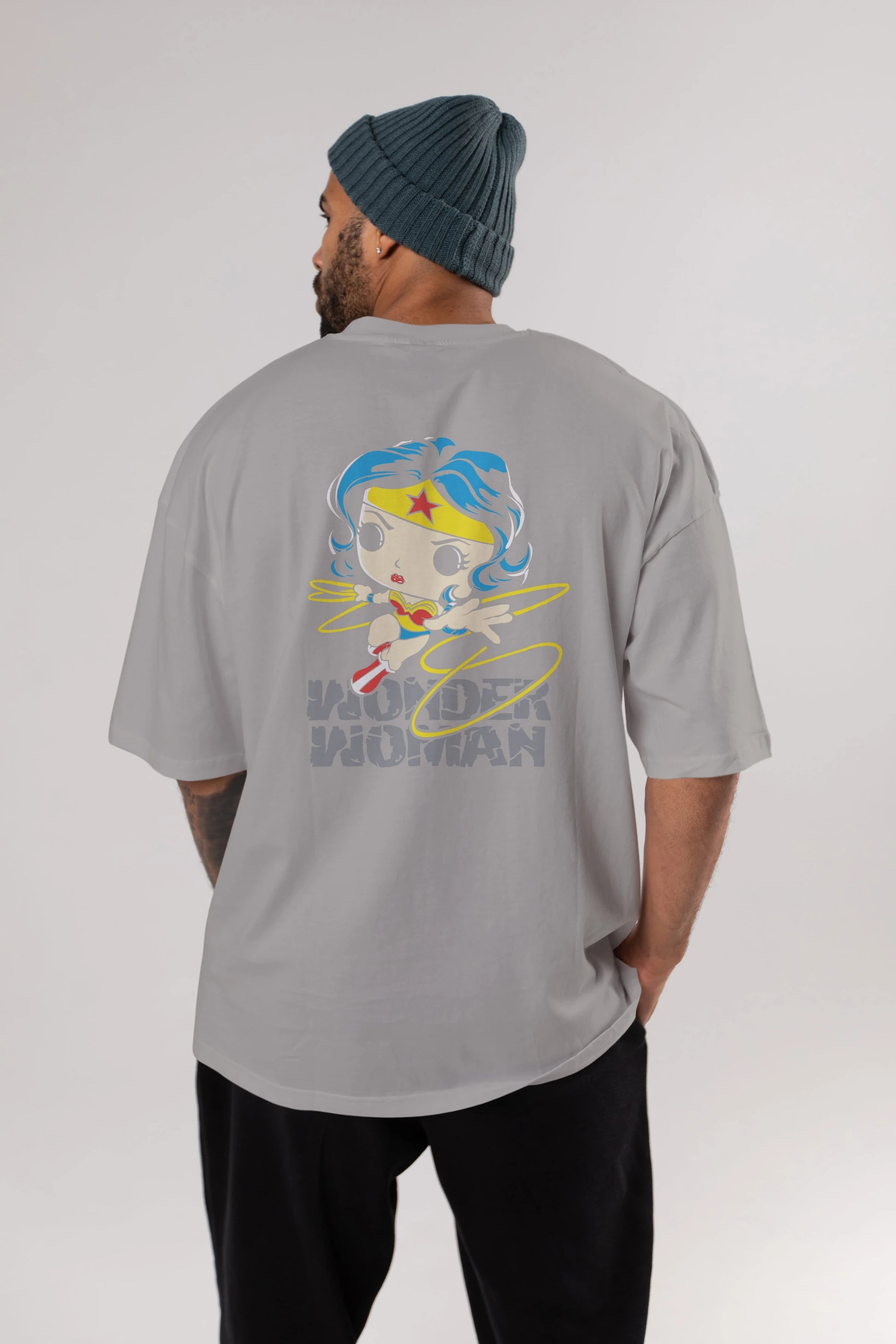 Wonder Woman Arka Baskılı Oversize t-shirt Erkek Kadın Unisex %100 Pamuk Bisiklet Yaka tişort