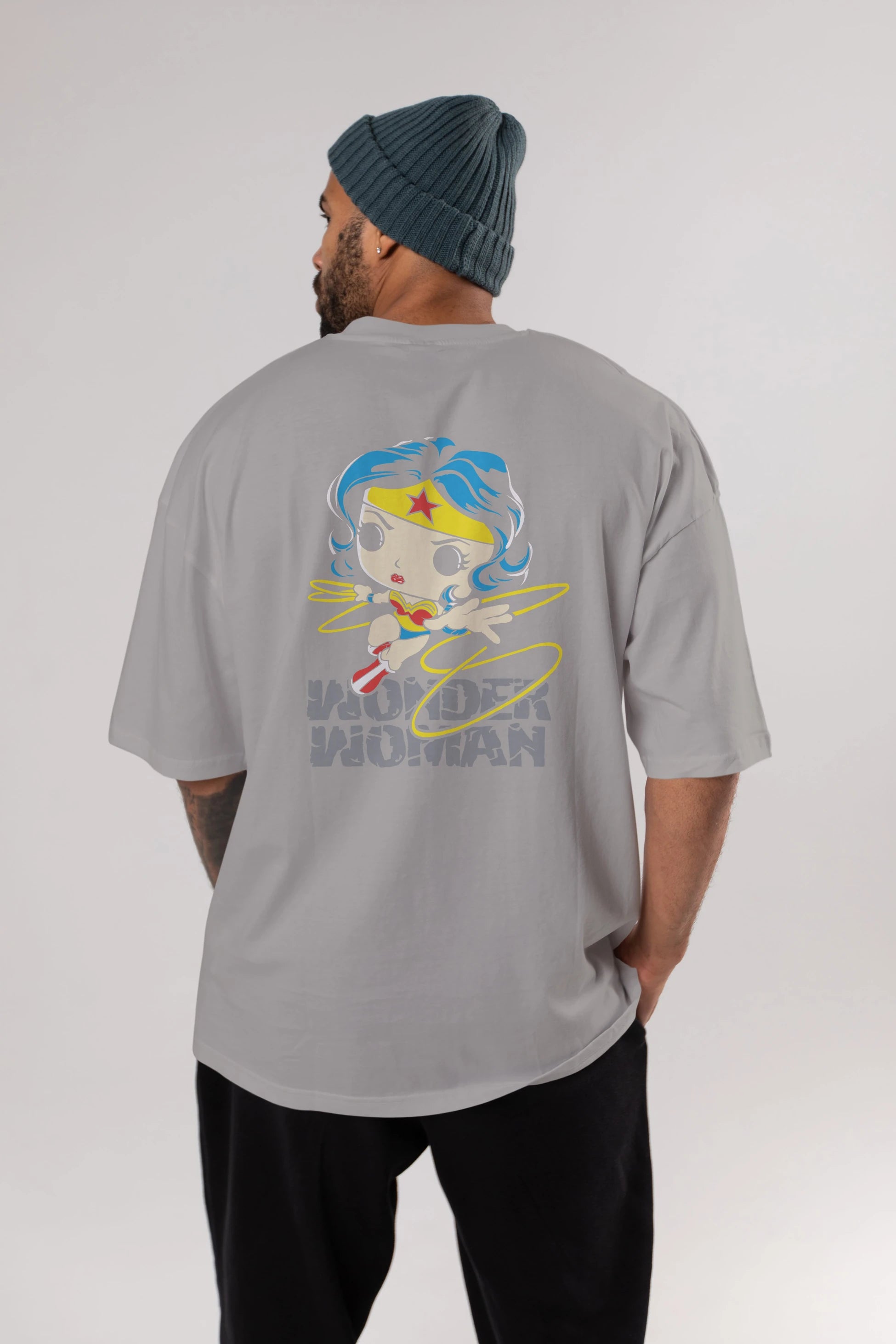 Wonder Woman Arka Baskılı Oversize t-shirt Erkek Kadın Unisex %100 Pamuk Bisiklet Yaka tişort