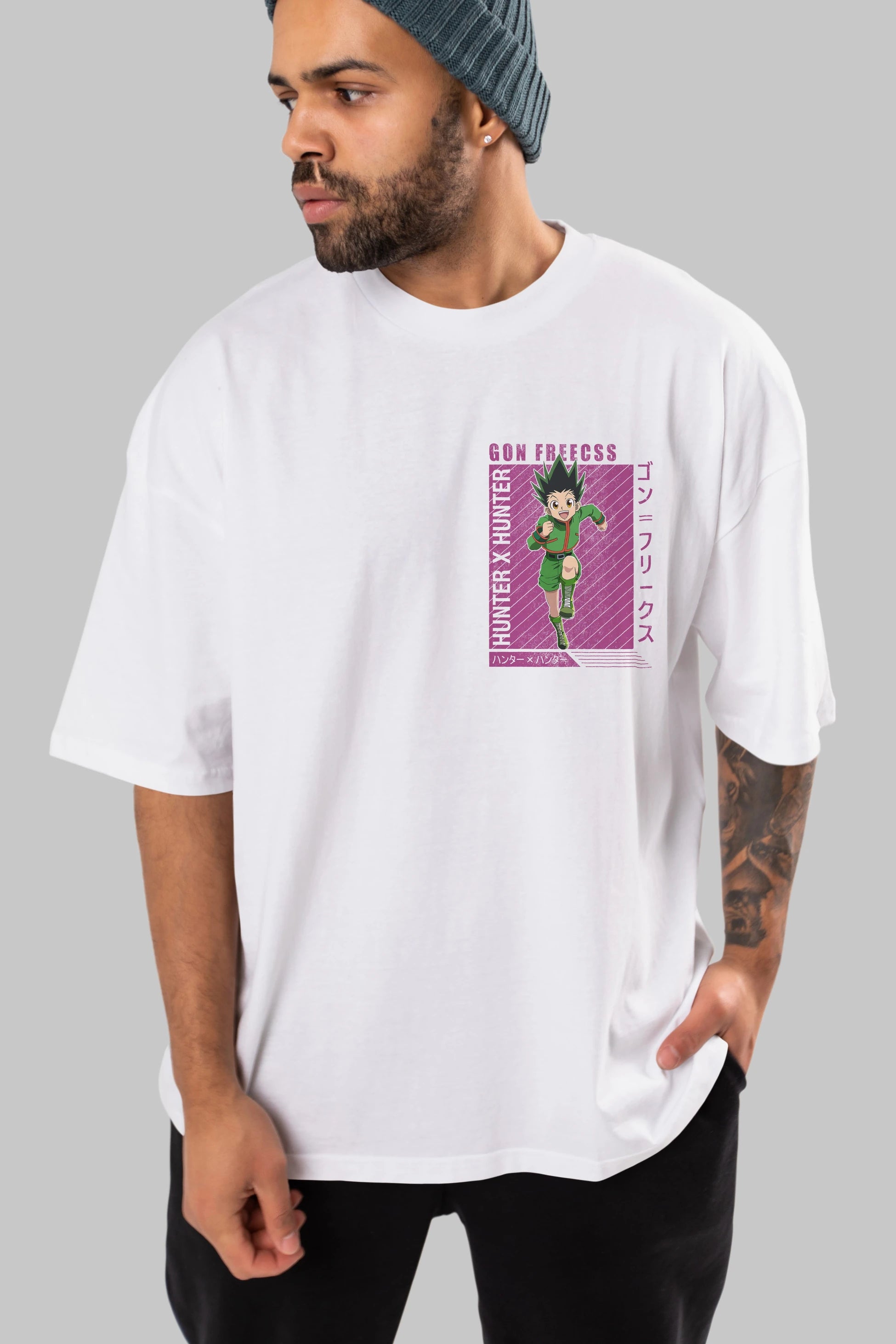 Gon Freecss HUNTER X HUNTER 3 Ön Sol Baskılı Oversize t-shirt Erkek Kadın Unisex %100 Pamuk Bisiklet Yaka tişort
