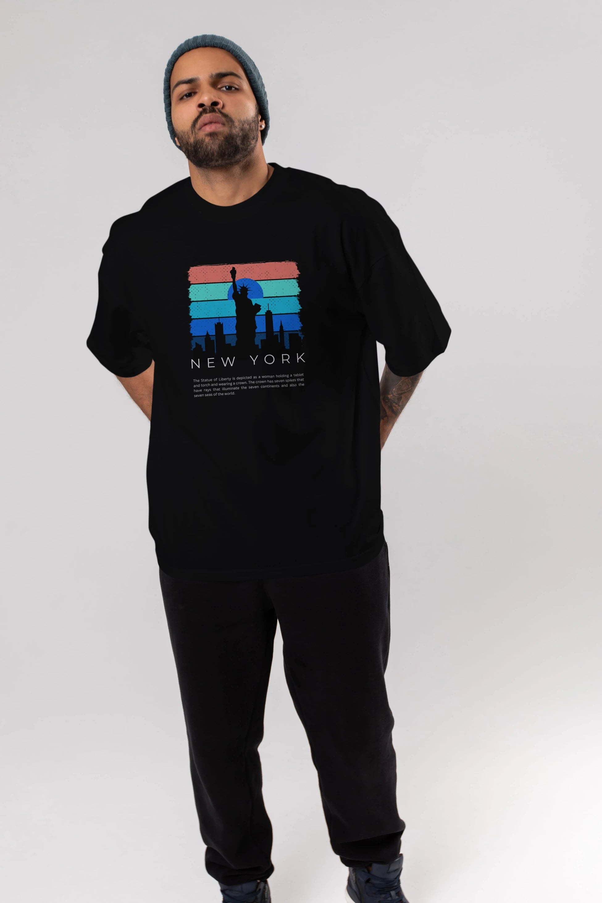 New York Yazılı Ön Baskılı Oversize t-shirt Erkek Kadın Unisex