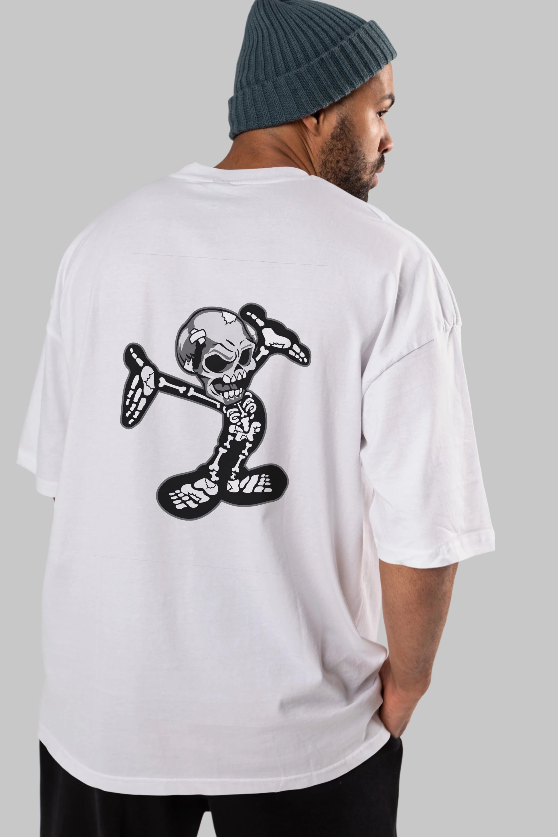 Skull Skeleton Arka Baskılı Oversize t-shirt Erkek Kadın Unisex %100 Pamuk tişort
