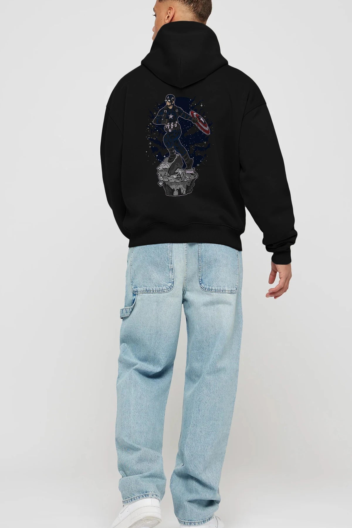 CAPTAIN AMERICA Arka Baskılı Hoodie Oversize Kapüşonlu Sweatshirt Erkek Kadın Unisex