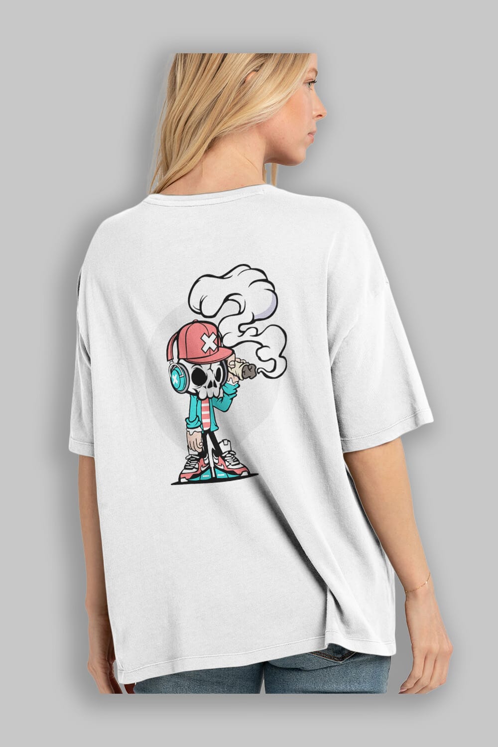 Skull Headphone Arka Baskılı Oversize t-shirt Erkek Kadın Unisex %100 Pamuk tişort